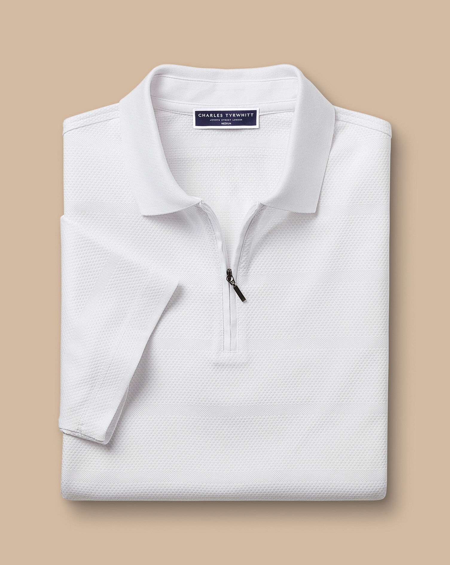 Performance Textured Stripe Polo - White
