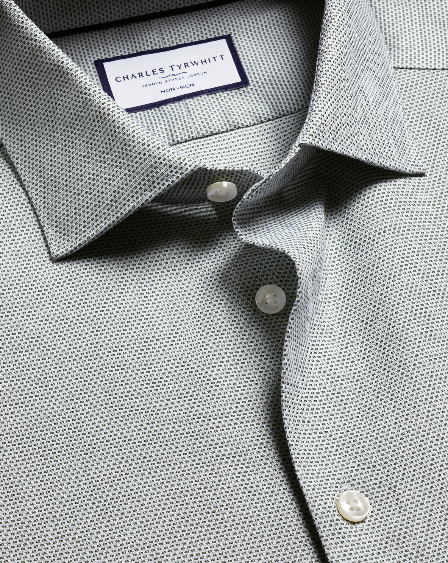 Non-Iron Stretch Texture Shirt - Olive Green