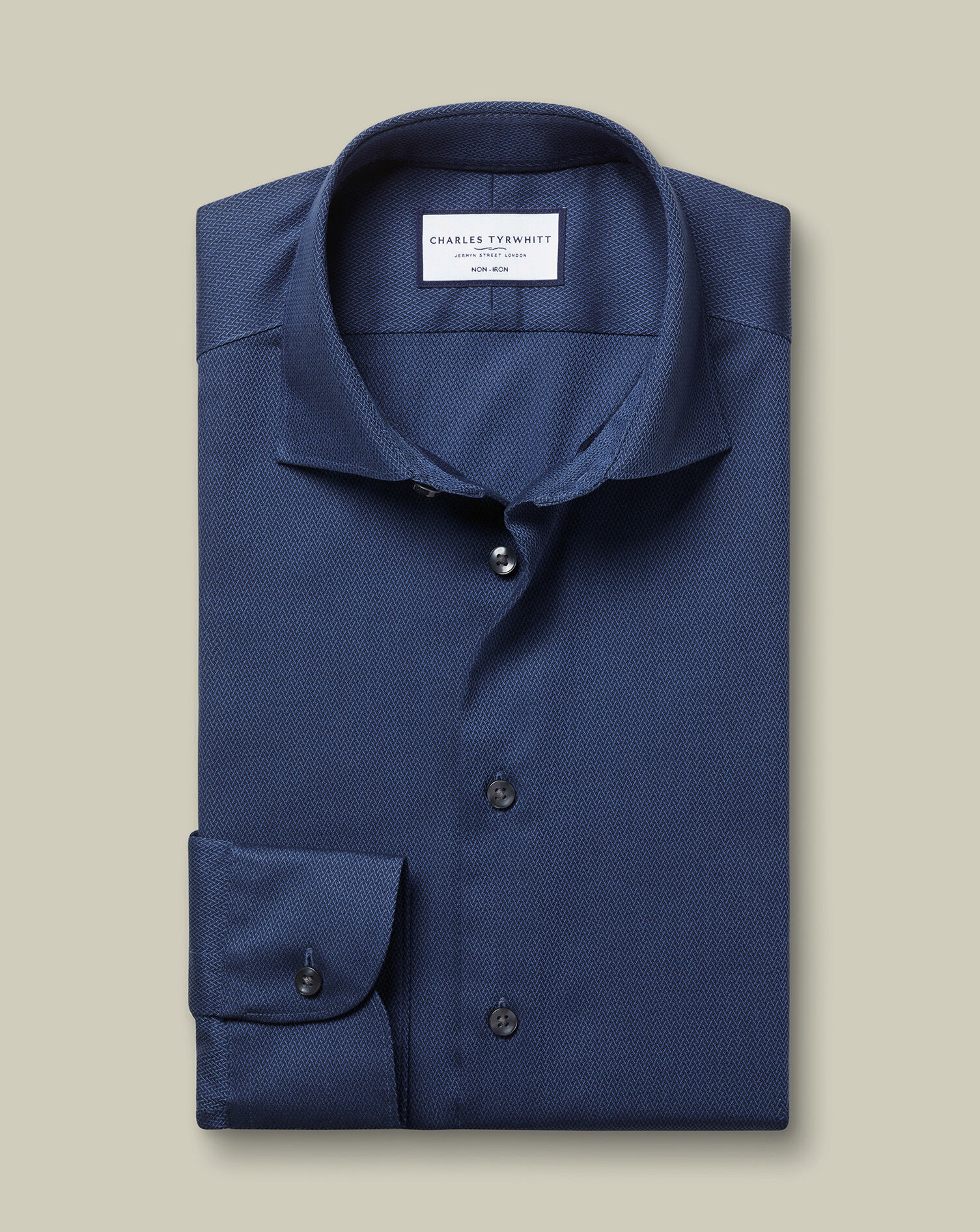 Semi-Spread Collar Non-Iron Stretch Texture Shirt - Denim Blue