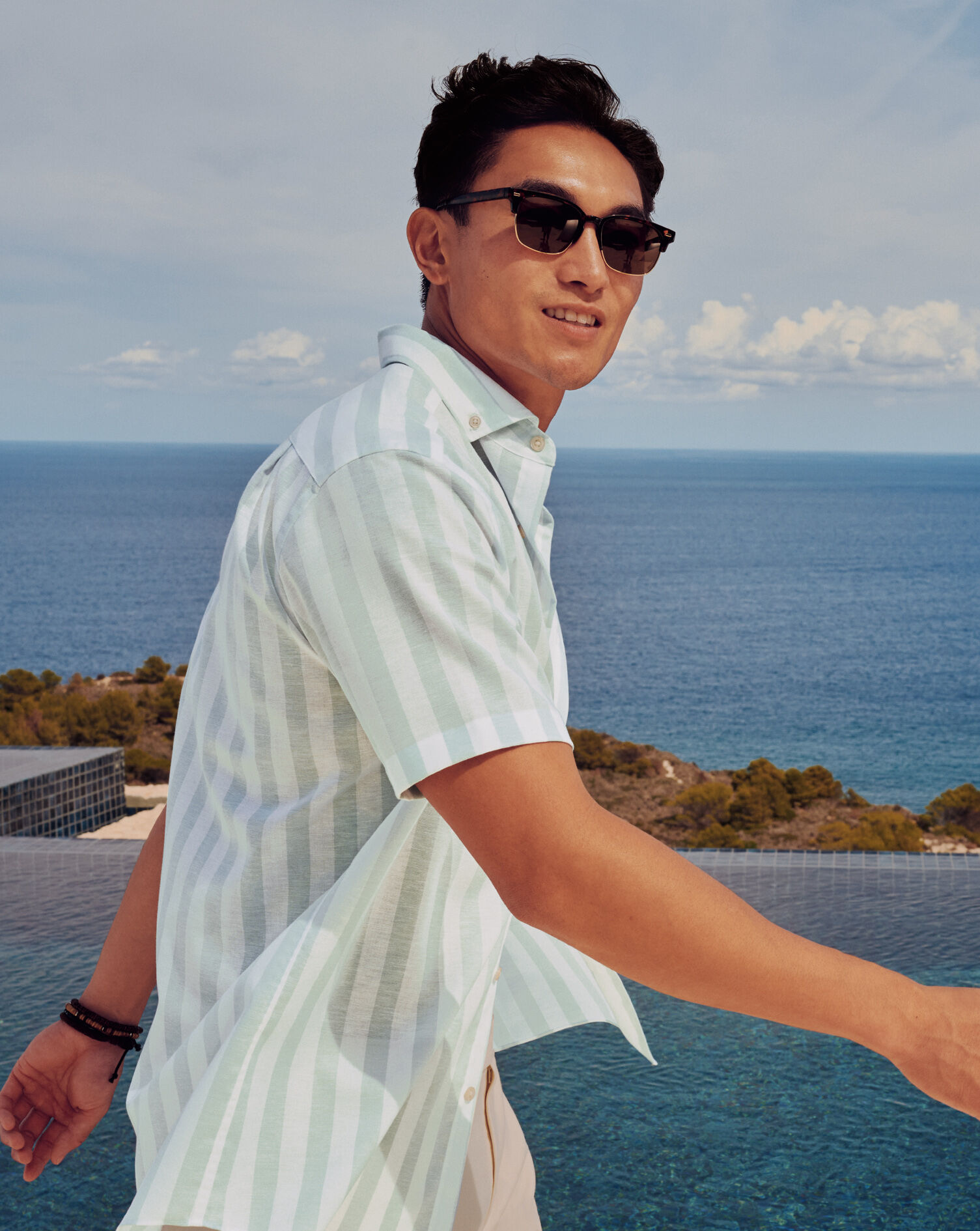 Non-Iron Stretch Poplin Slub Short Sleeve Shirt - Aqua