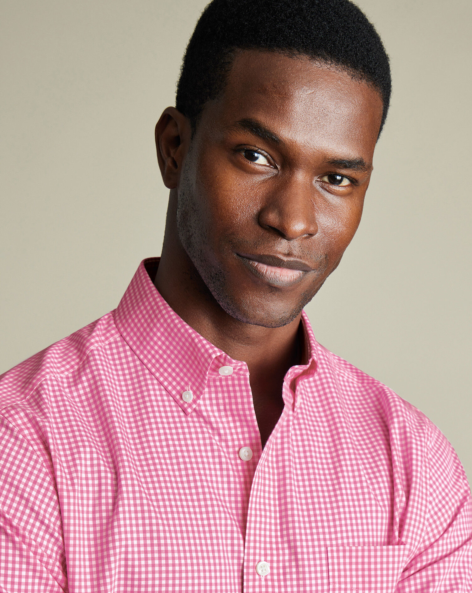 Non-Iron Stretch Poplin Check Short Sleeve Shirt - Pink