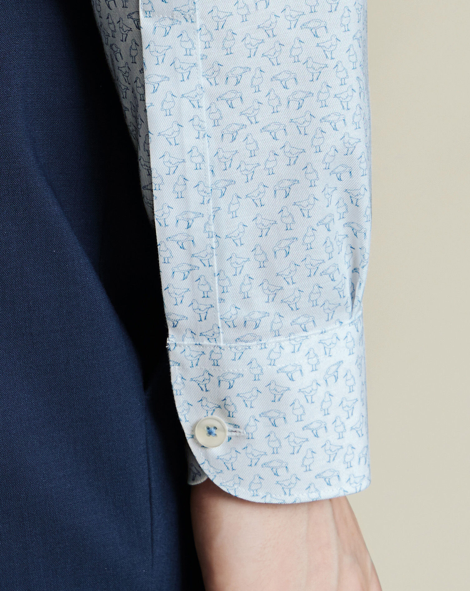 Non-Iron Stretch Bird Print Shirt - Steel Blue