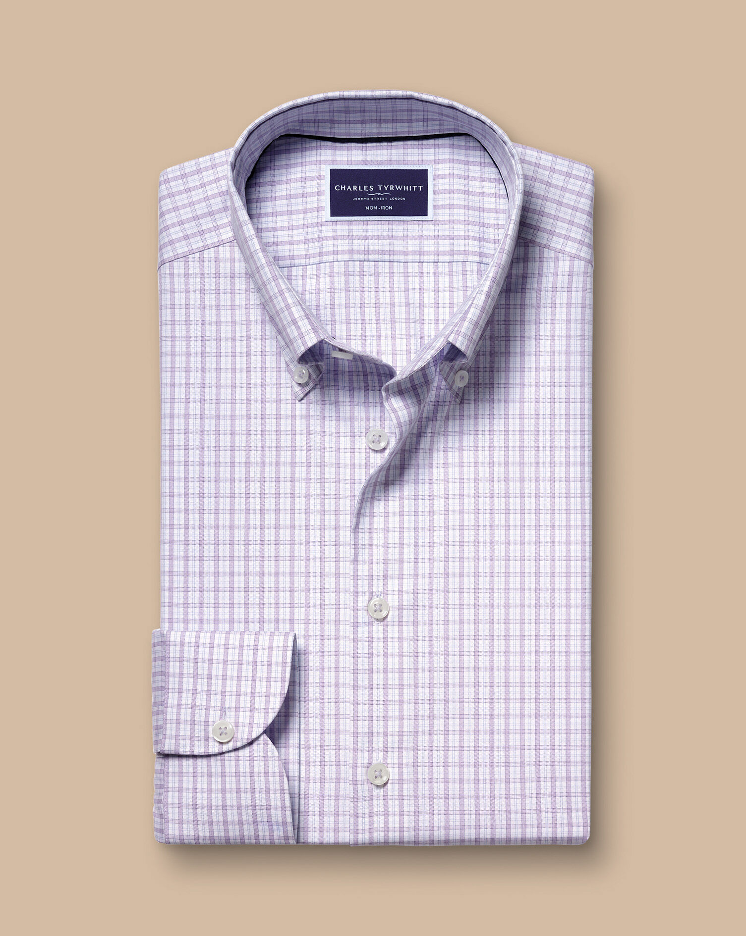 Button-Down Non-Iron Oxford Grid Check Shirt - Lilac Purple