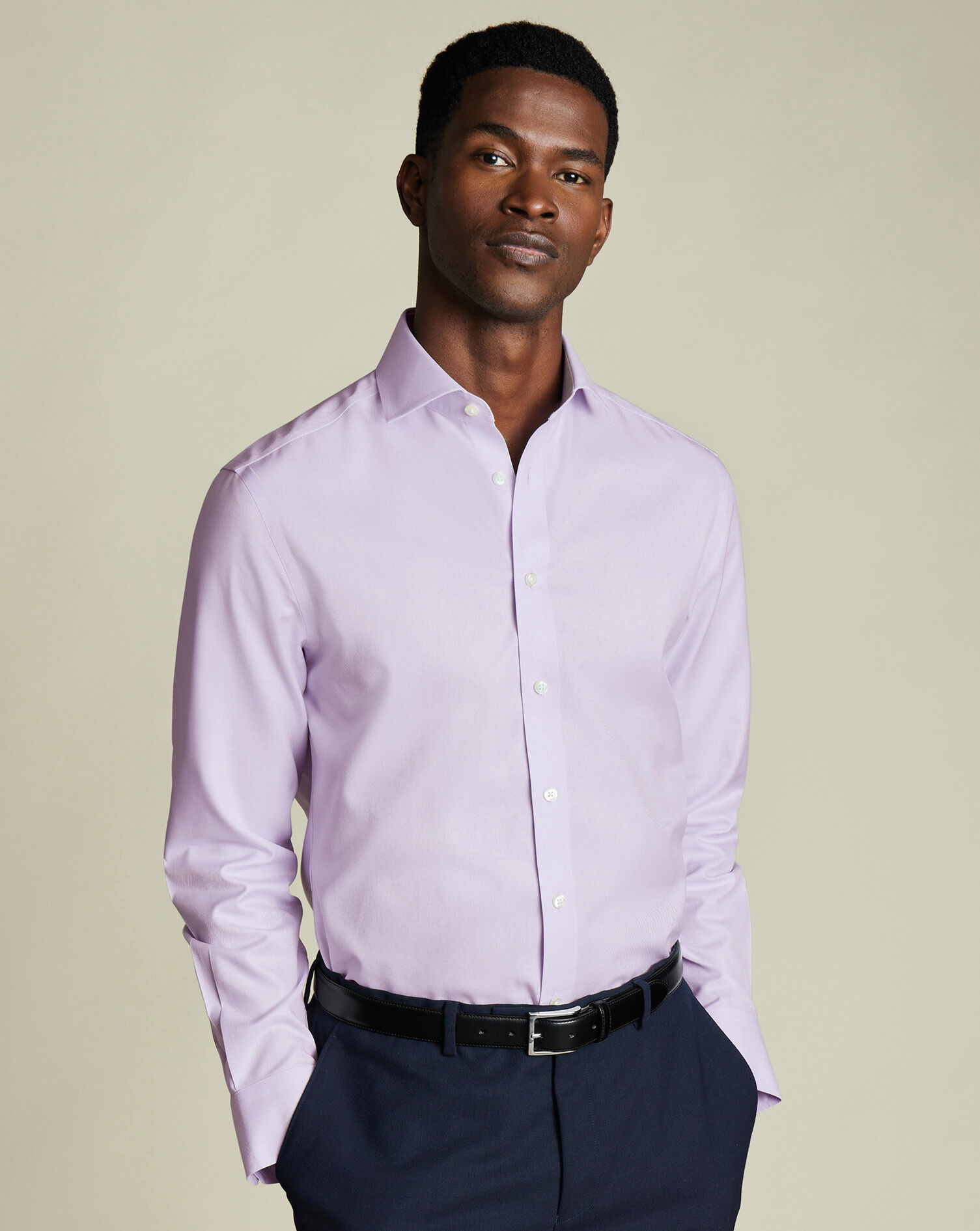Spread Collar Non-Iron Twill Shirt - Lilac Purple