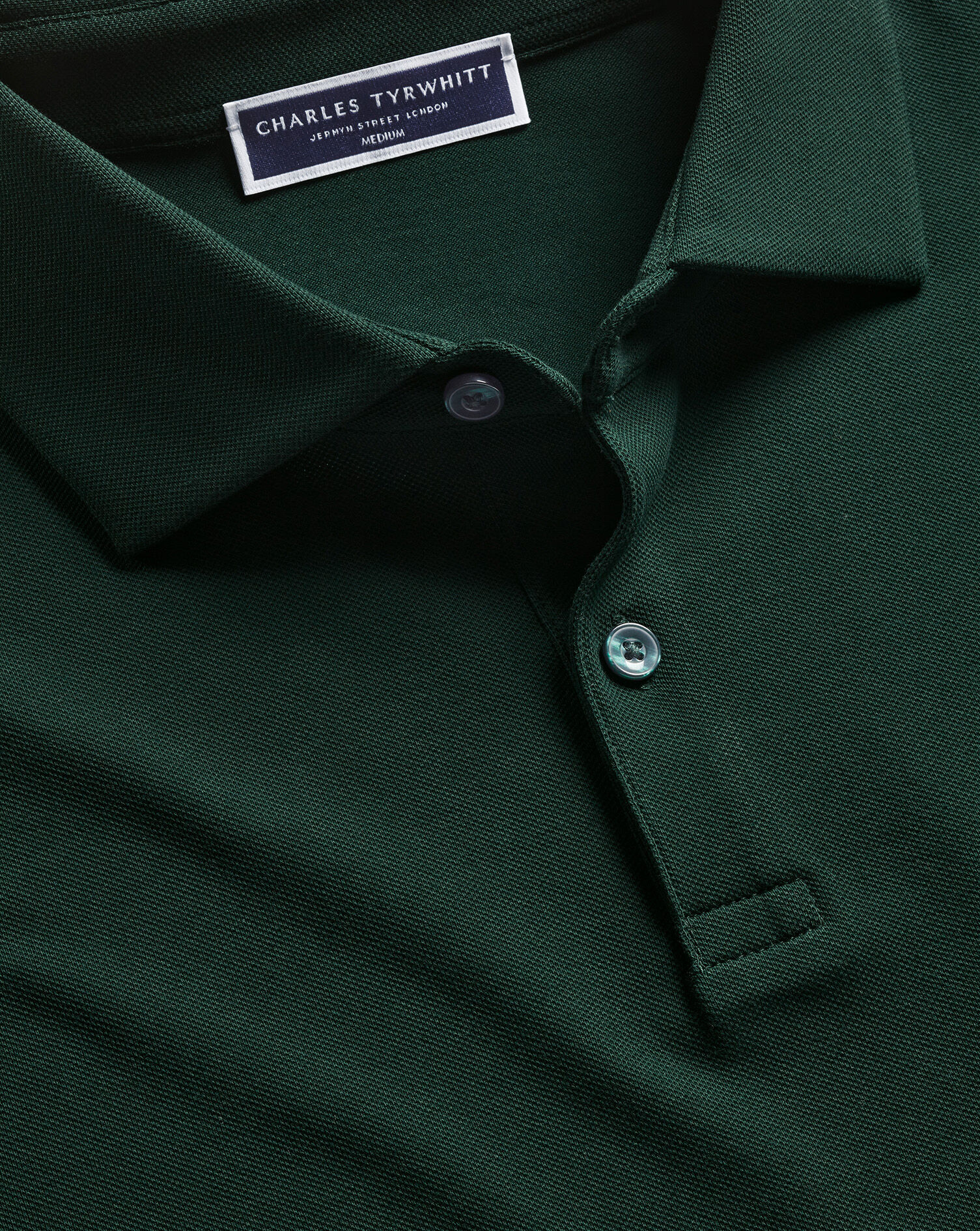 Long Sleeve Smart Pique Polo - Dark Green