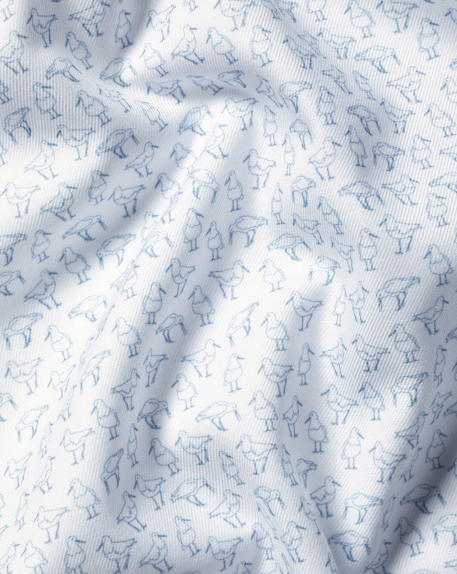 Non-Iron Stretch Bird Print Shirt - Steel Blue