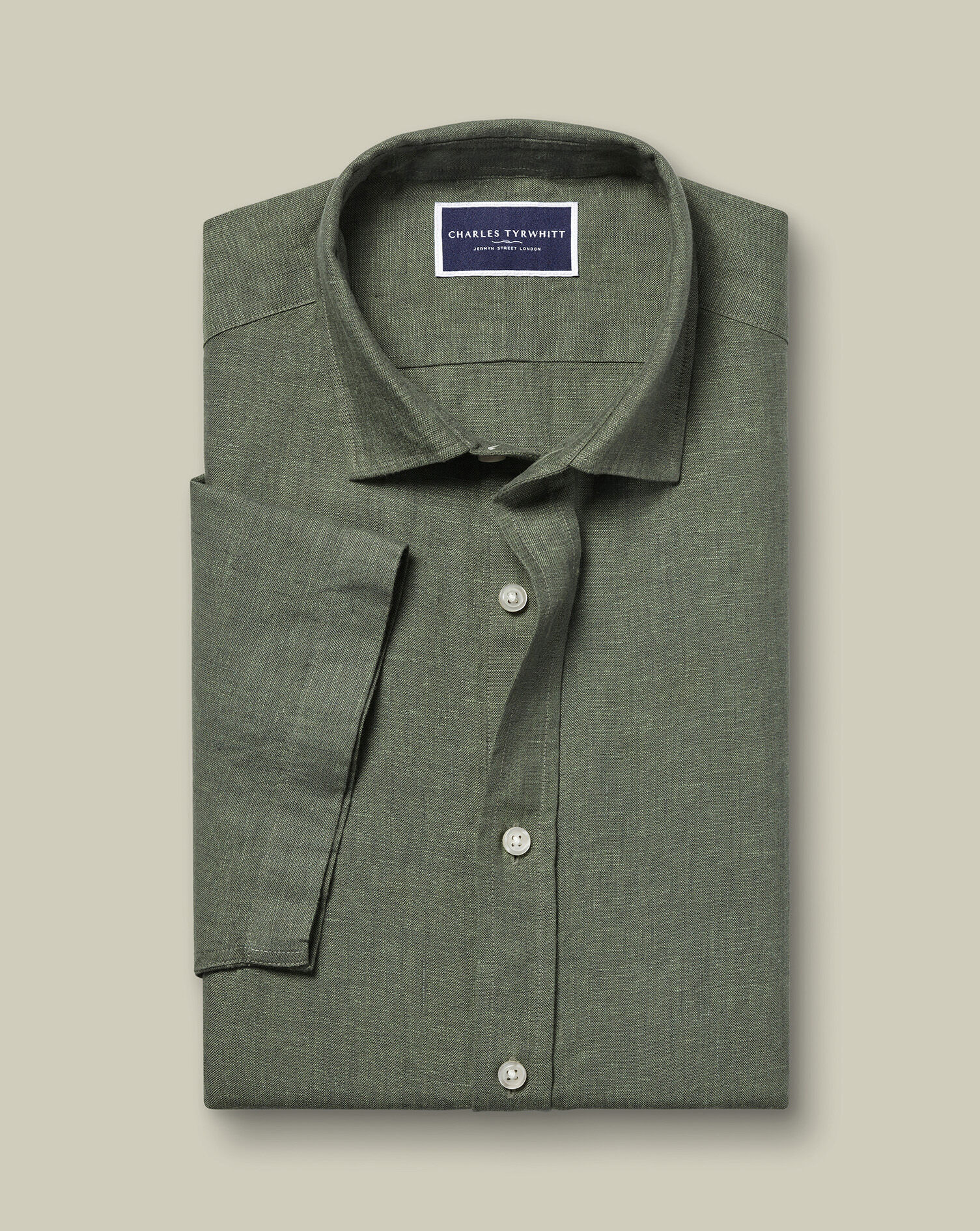 Pure Linen Short Sleeve Shirt - Olive Green