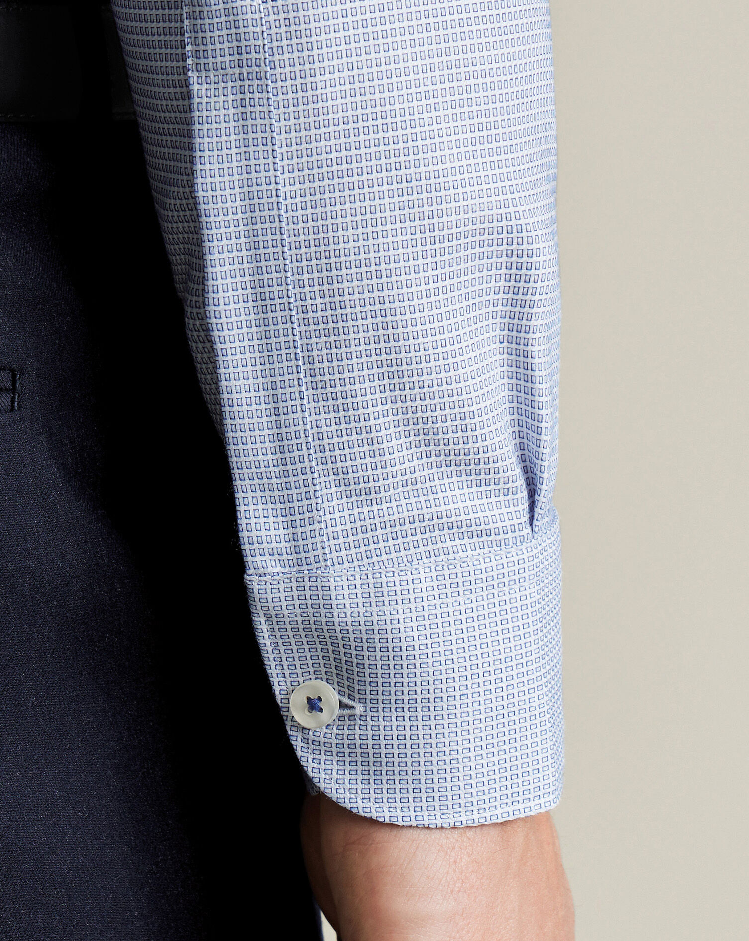 Non-Iron Stretch Texture Square Shirt - Cobalt Blue