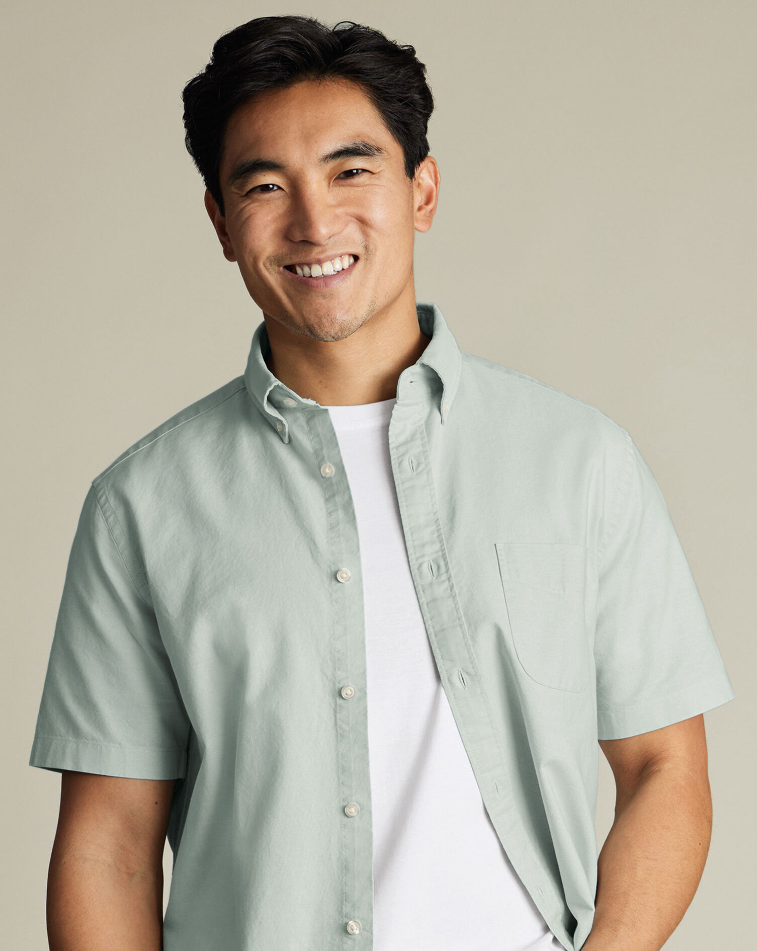 Stretch Washed Oxford Short Sleeve Shirt - Light Green
