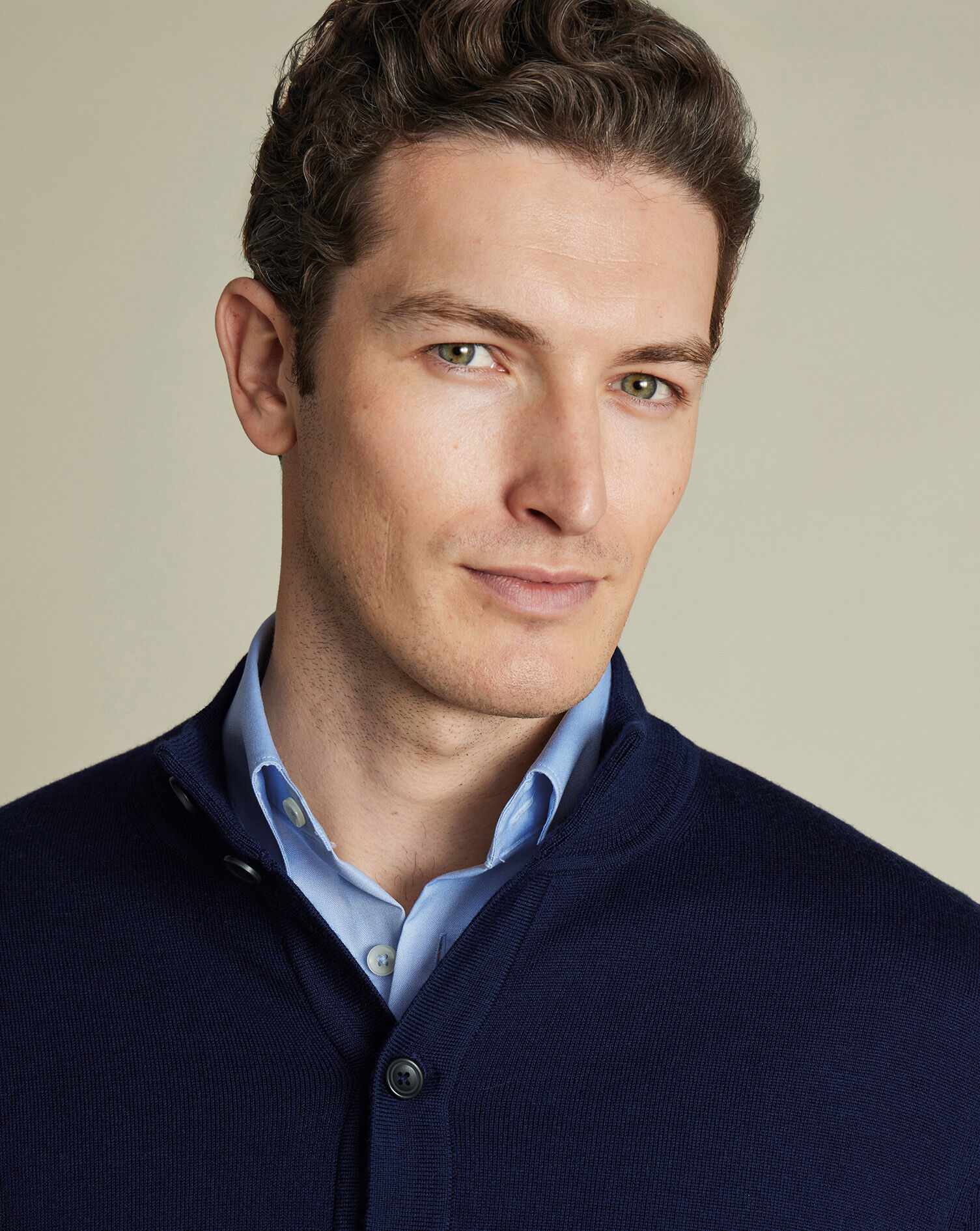 Merino Button Through Funnel Neck Cardigan - Navy