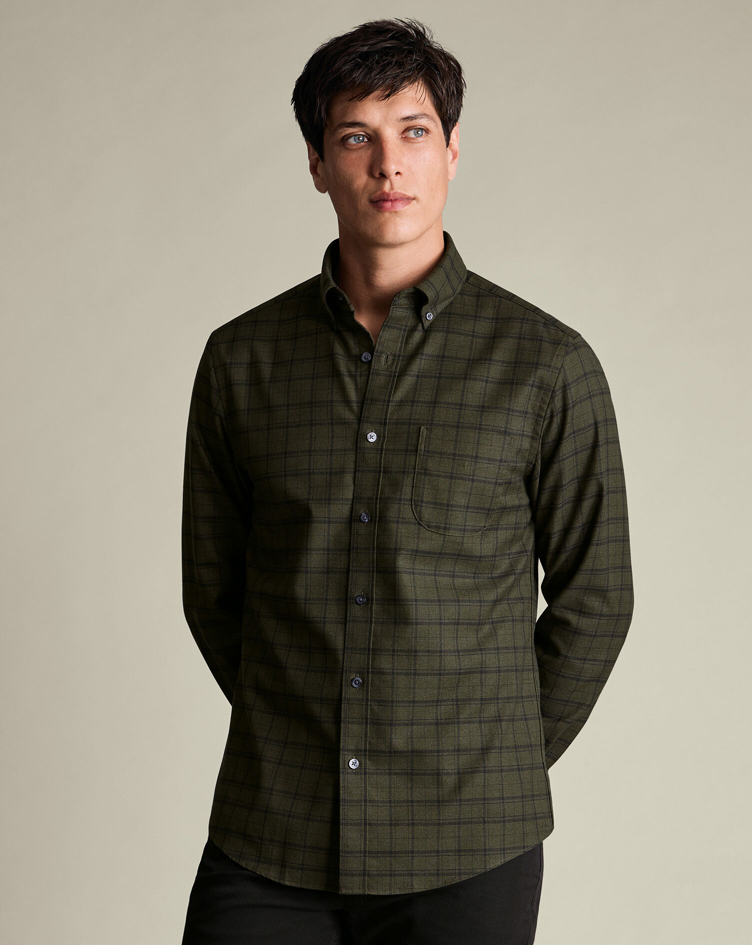 Twill Check Shirt - Olive Green & Navy