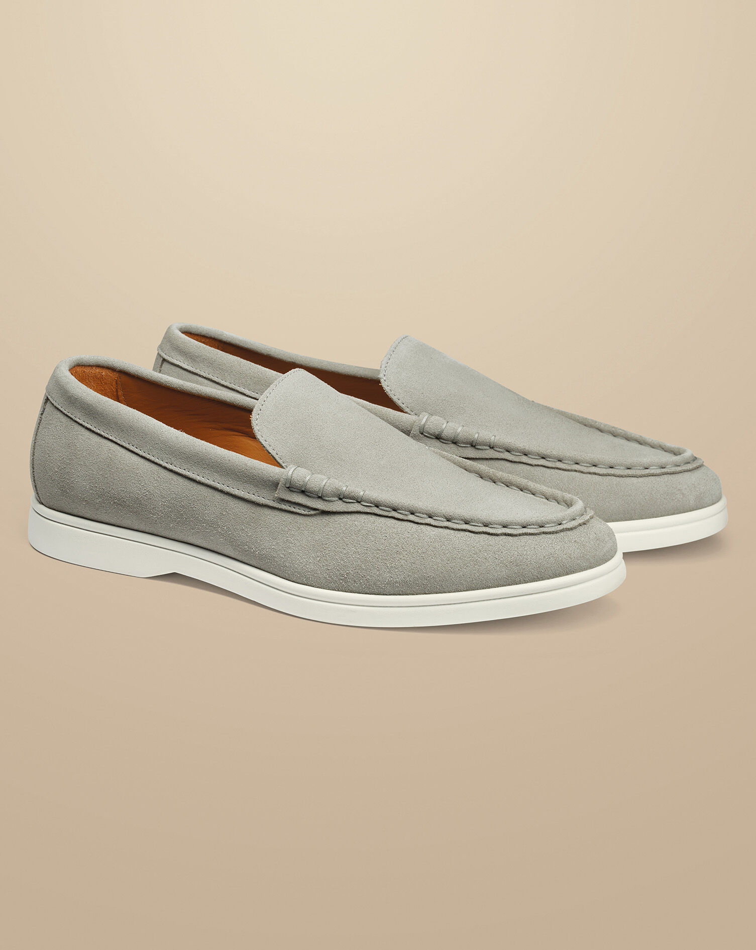Suede Slip On Loafers - Light Gray