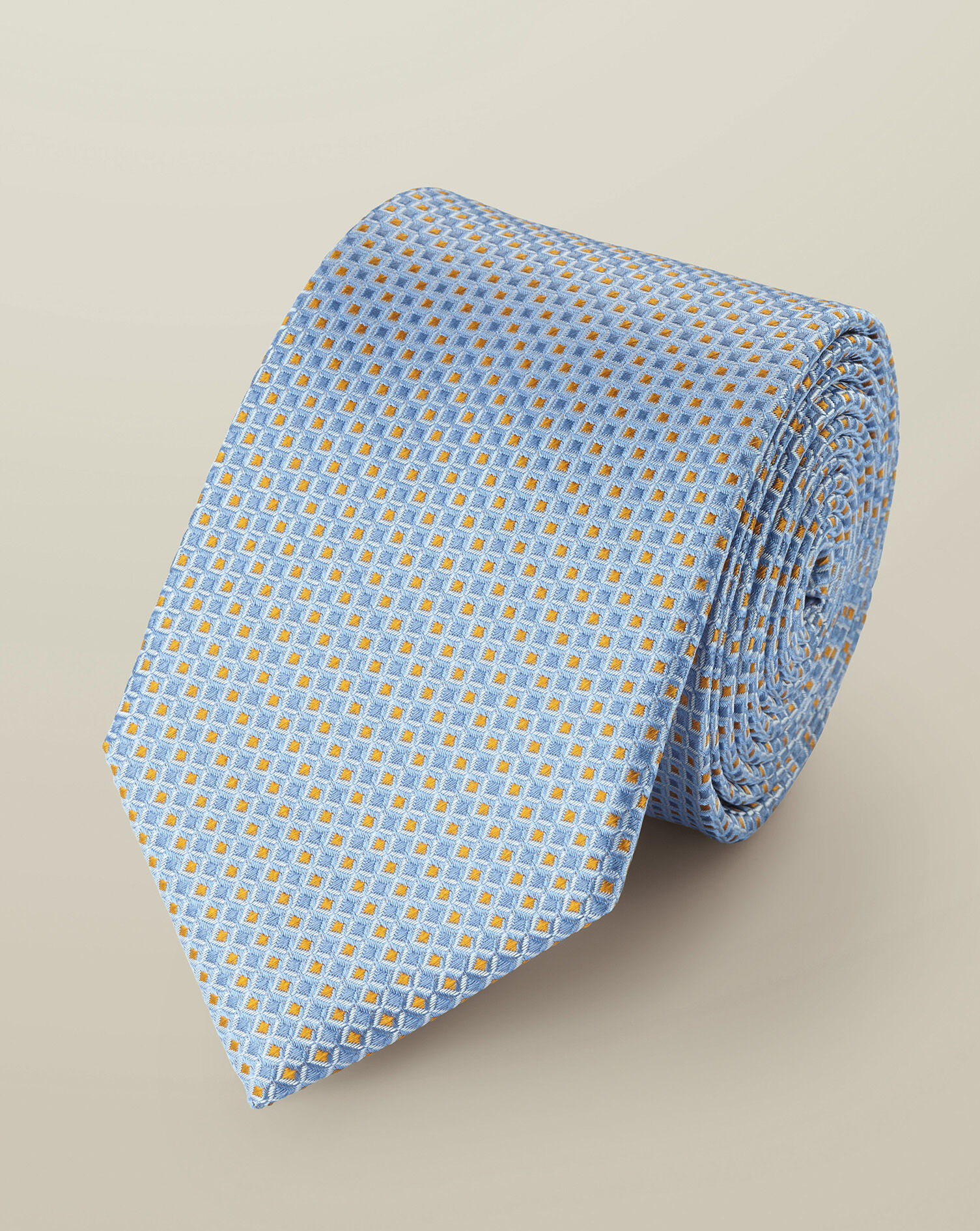 Silk Semi-Plain Patterned Tie - Sky Blue & Yellow