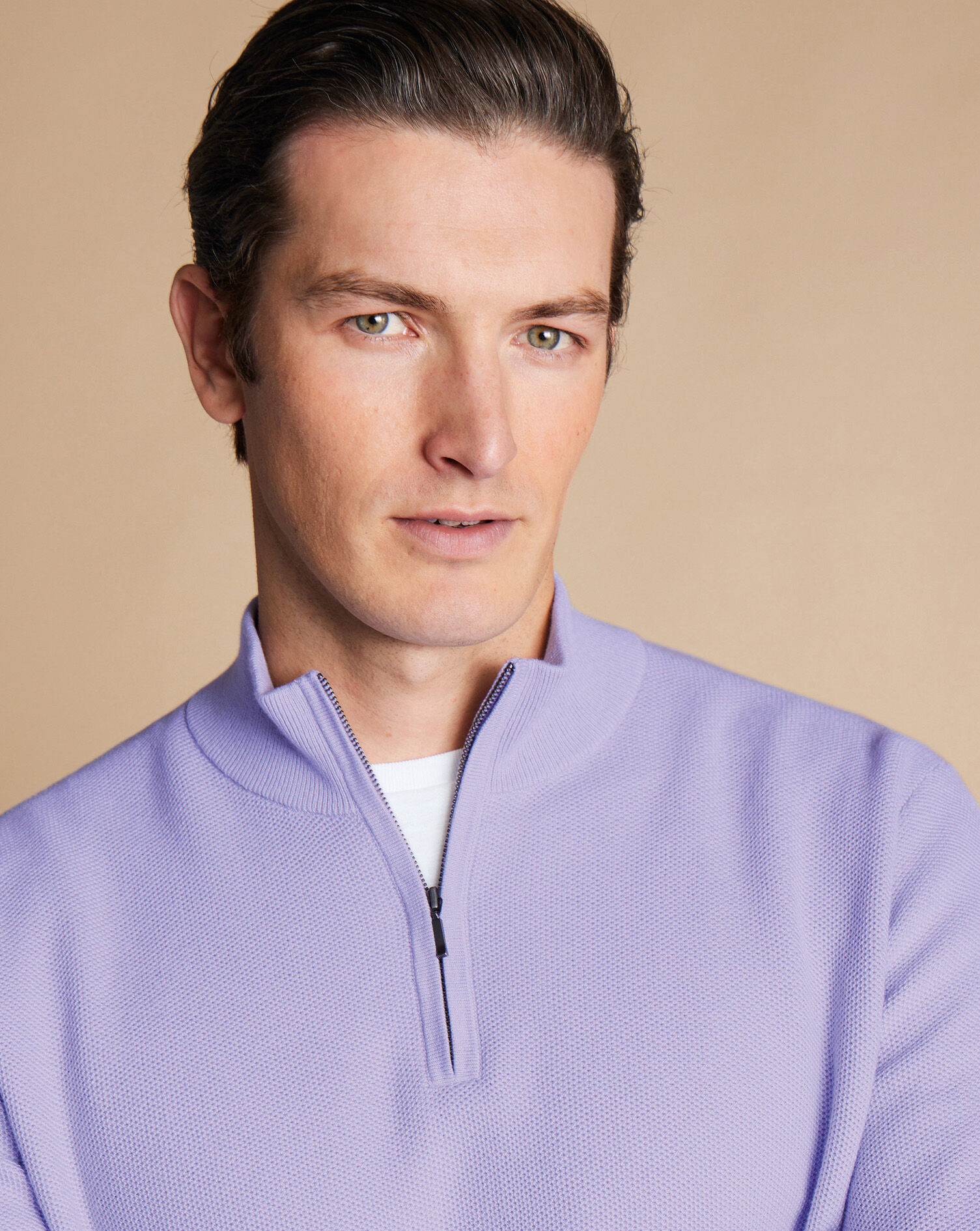 Honeycomb Cotton Quarter Zip Sweater - Lilac Purple