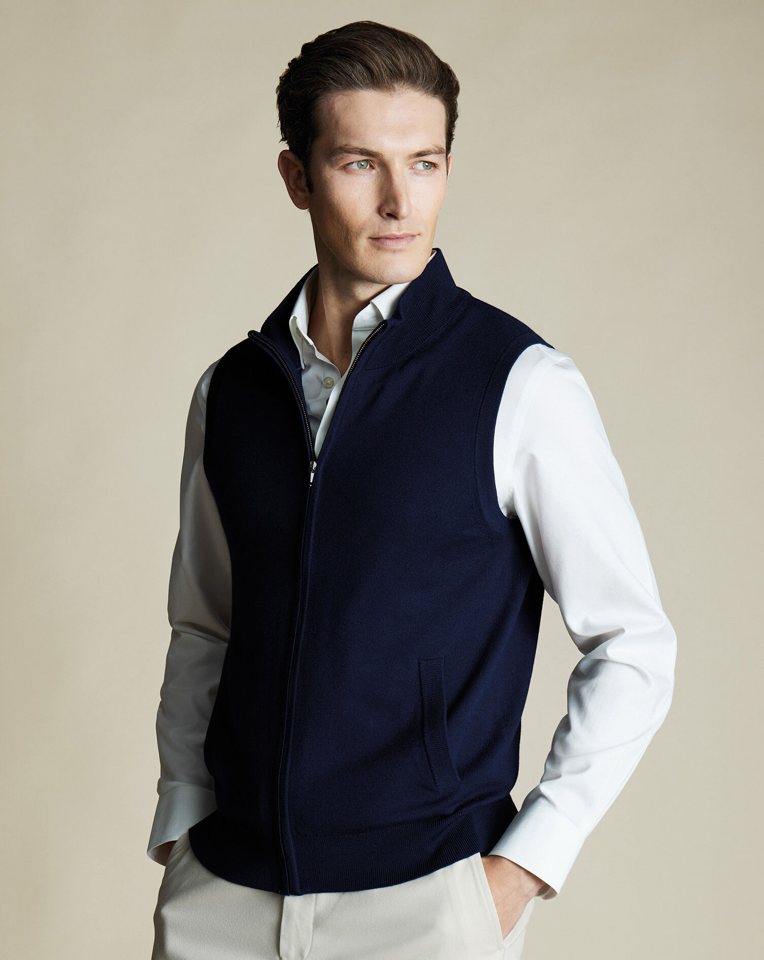 Merino Zip Through Vest - Navy