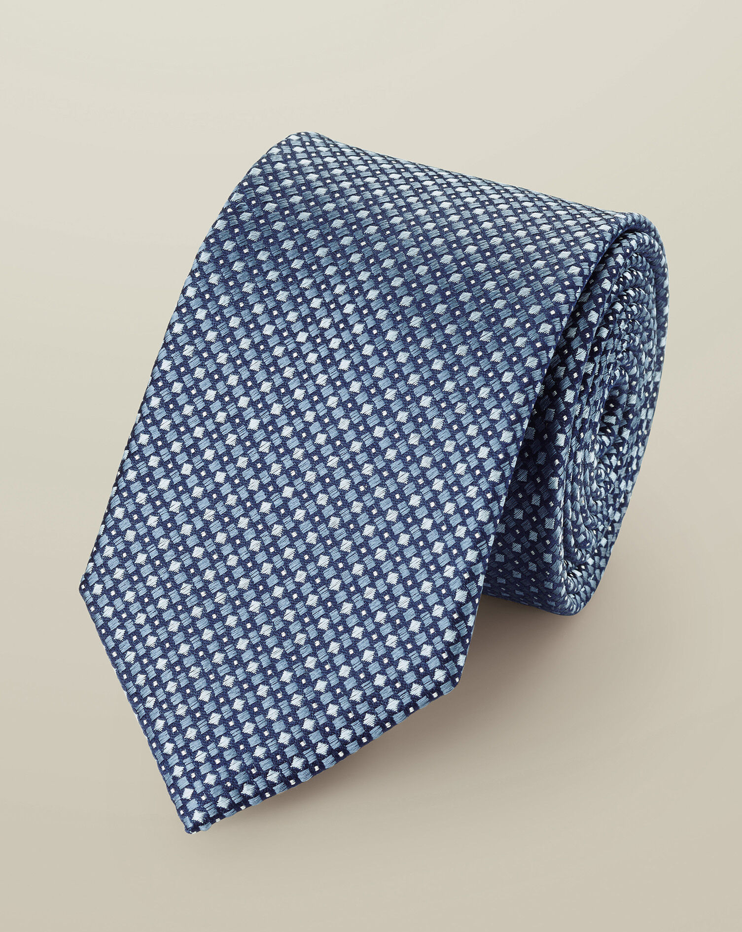 Silk Semi-Plain Patterned Tie - Steel Blue