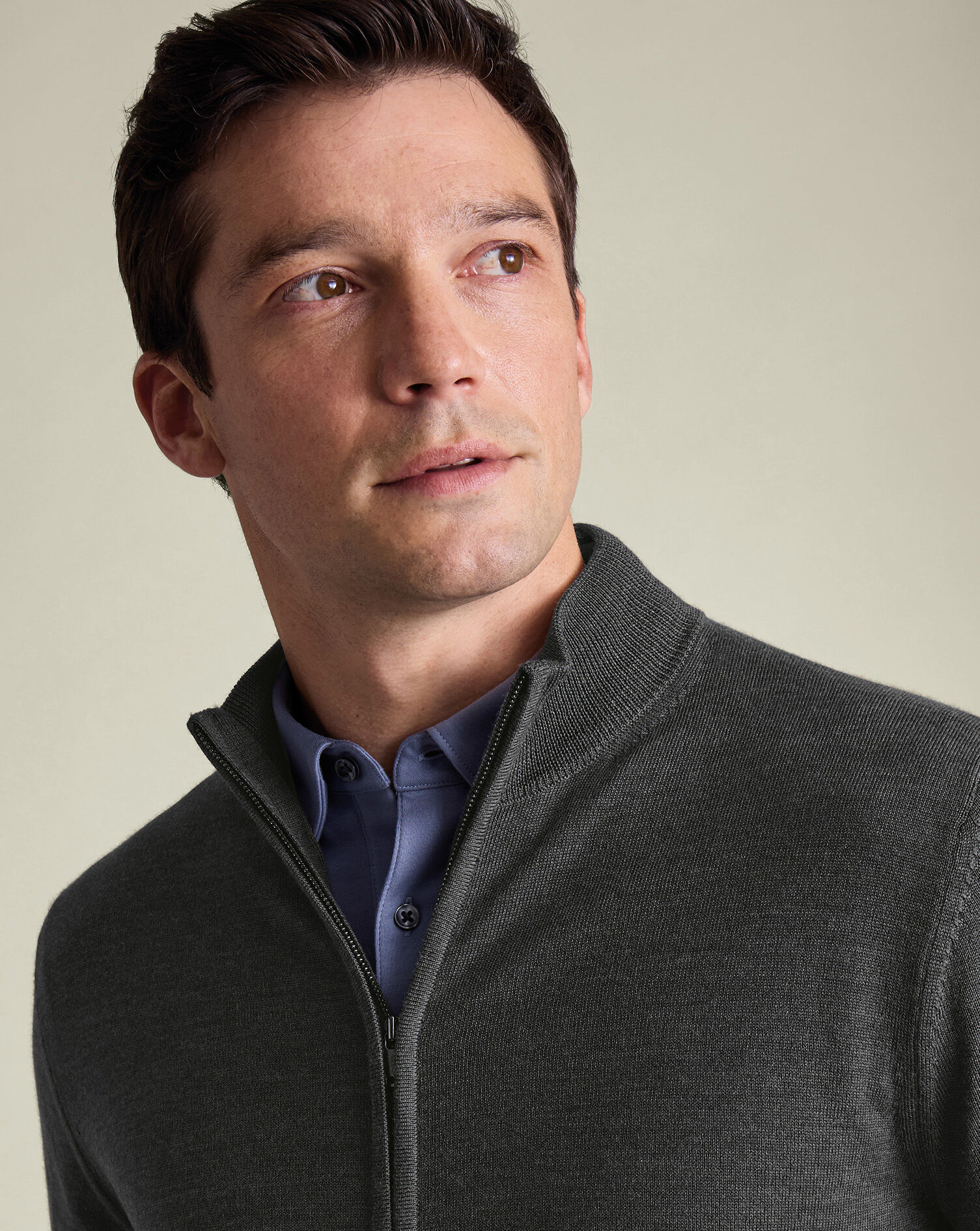 Pure Merino Full Zip Through Cardigan - Gray