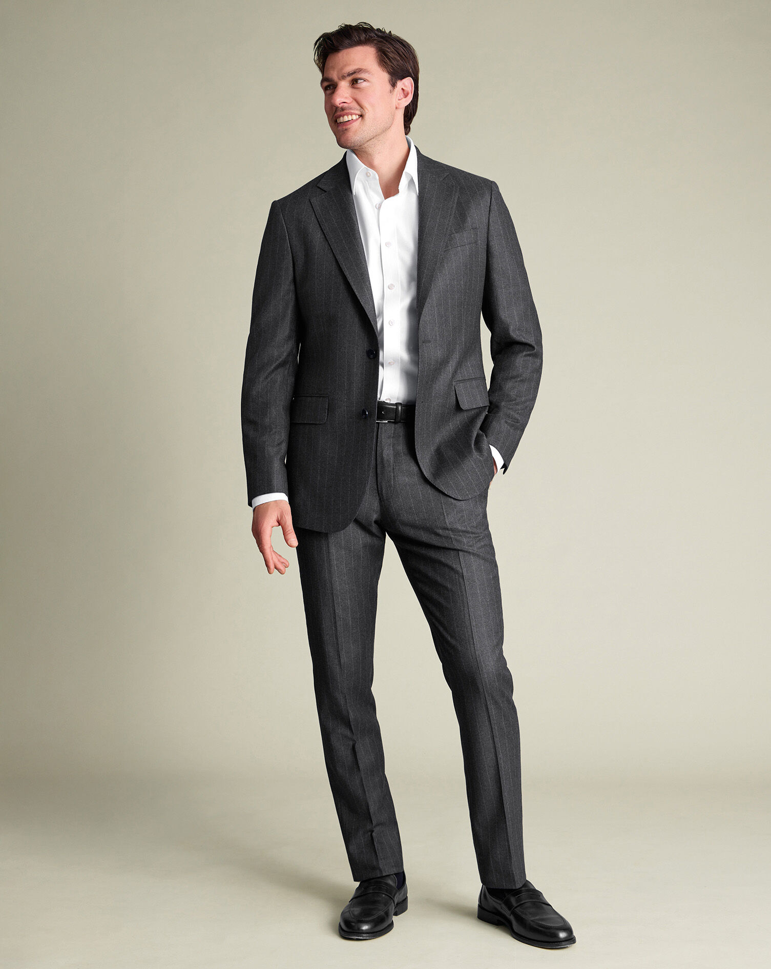 Italian Stripe Flannel Suit - Charcoal Gray