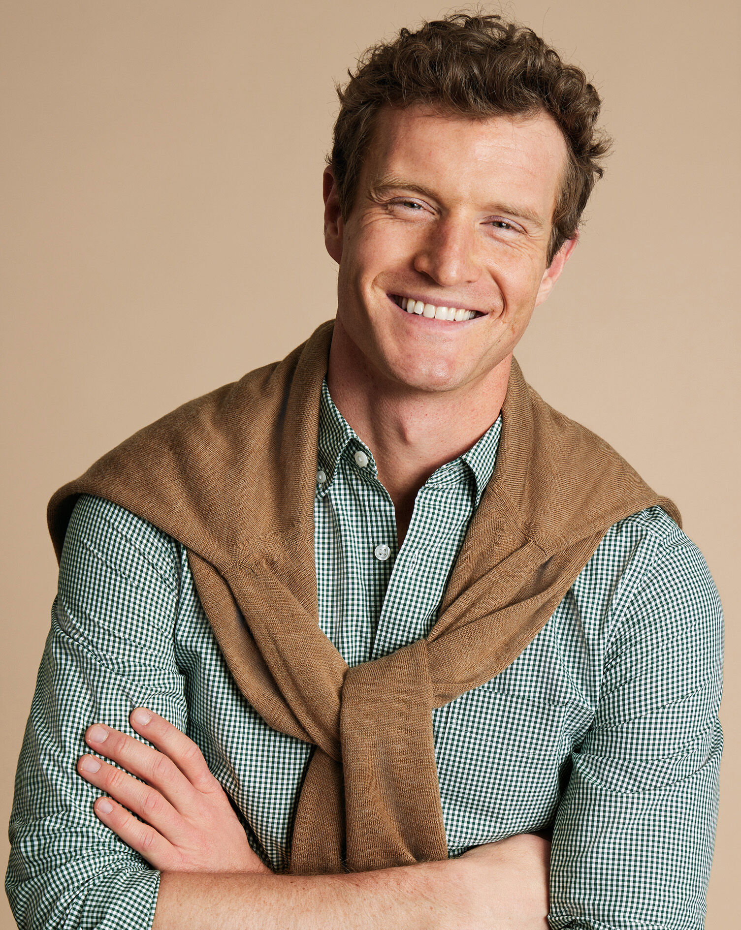 Button-Down Collar Non-Iron Stretch Poplin Gingham Shirt - Green