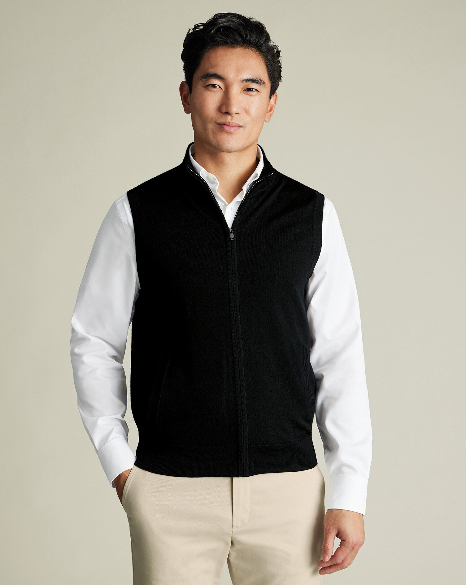 Pure Merino Zip Vest - Black