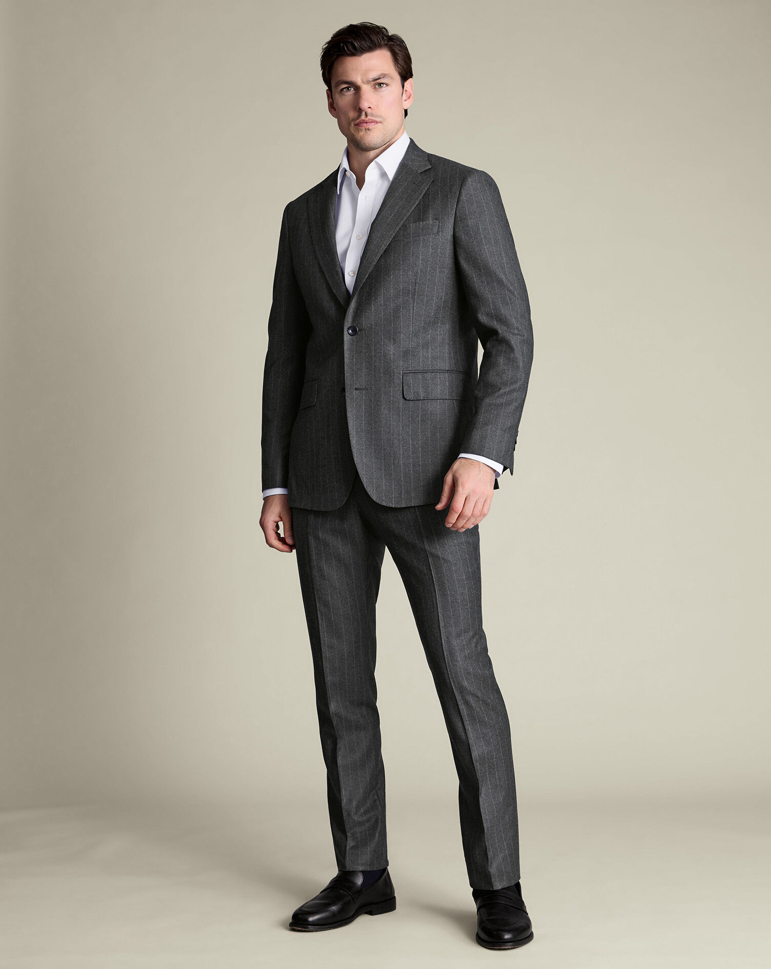Italian Stripe Flannel Suit Pants - Charcoal Gray