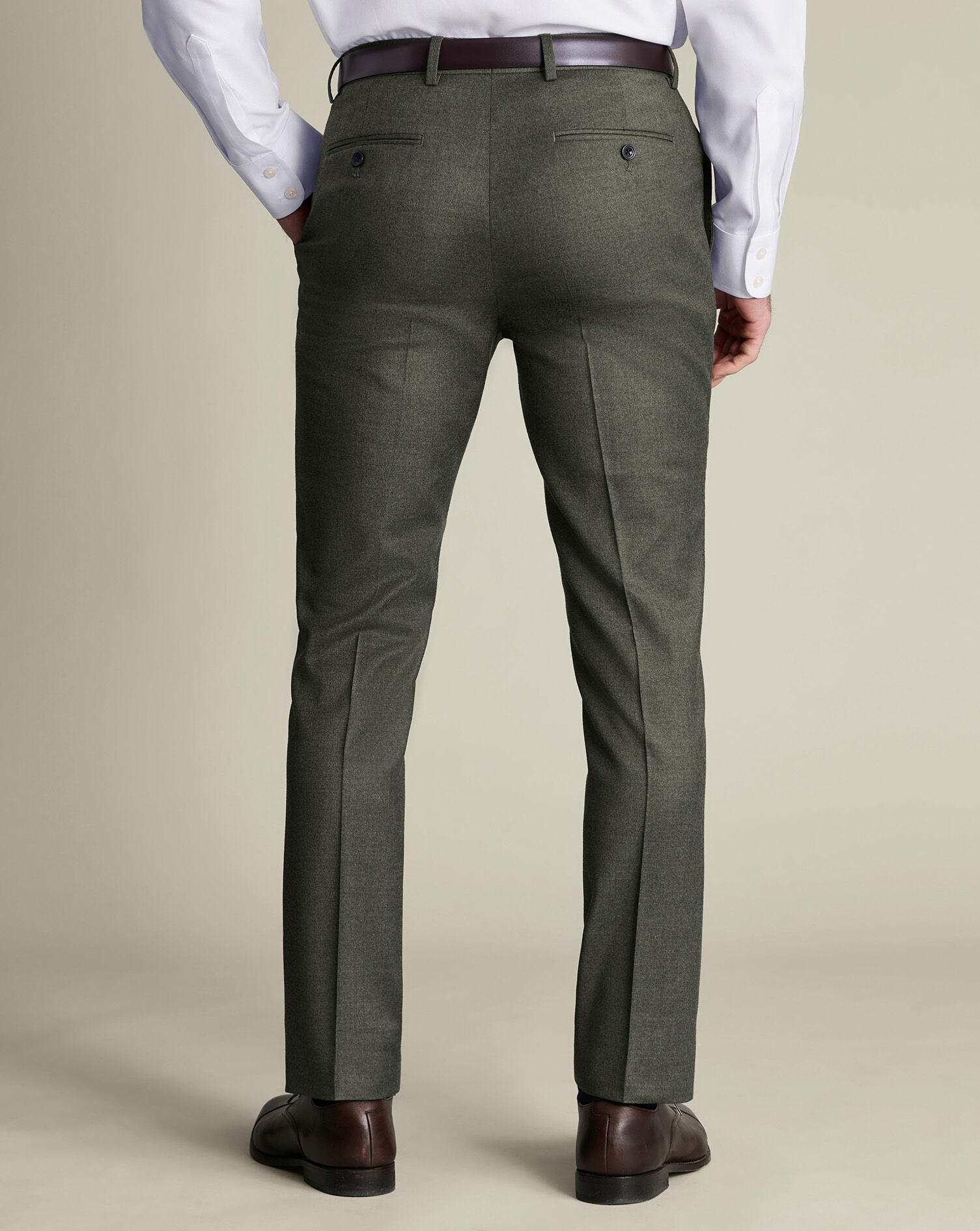 Italian Flannel Suit Pants - Olive Green