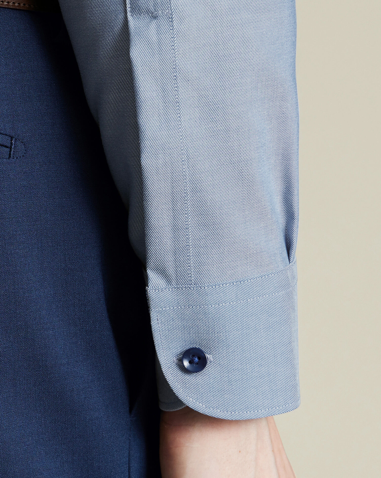 Non-Iron Stretch Printed Trim Shirt - Steel Blue