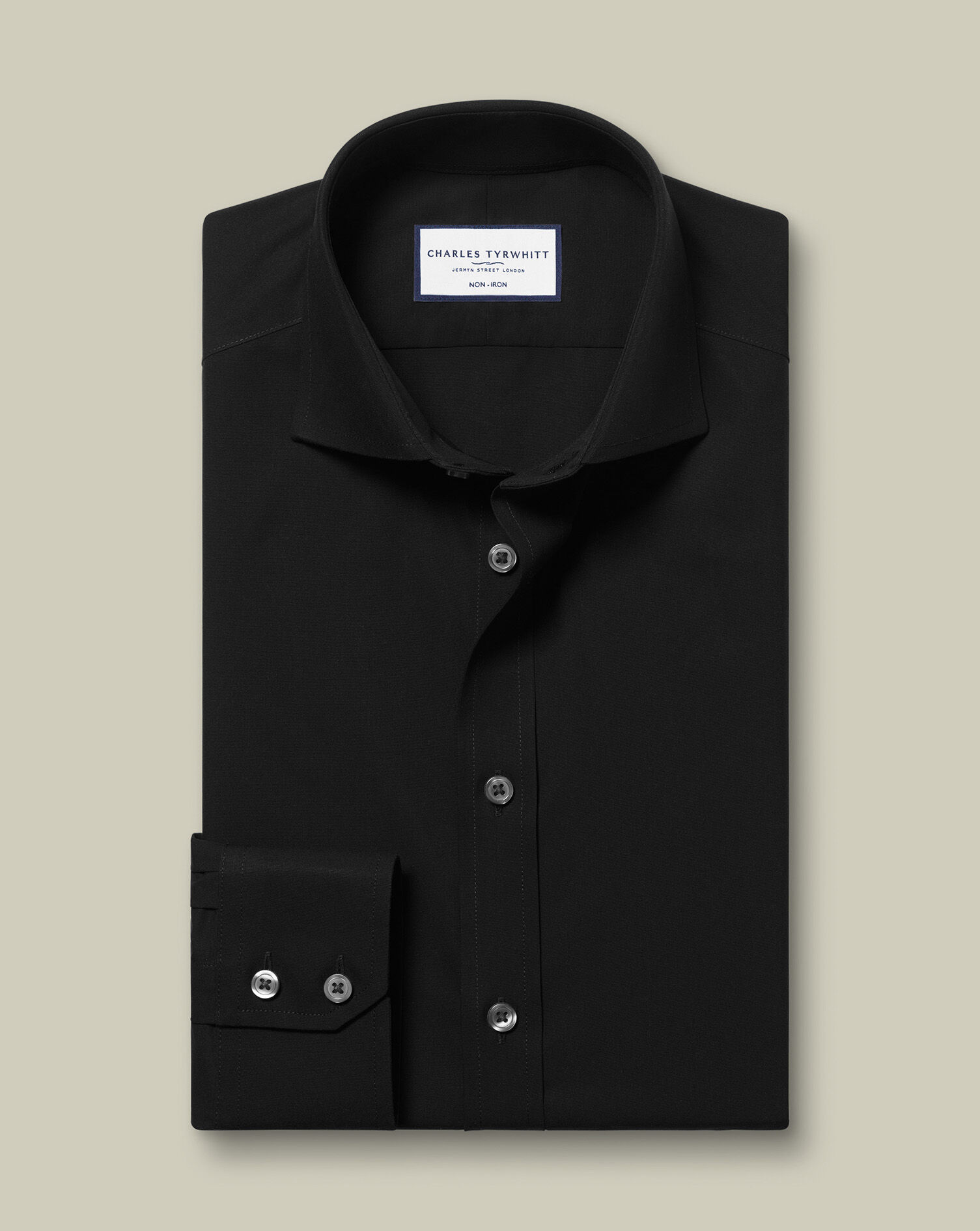 Spread Collar Non-Iron Poplin Shirt - Black