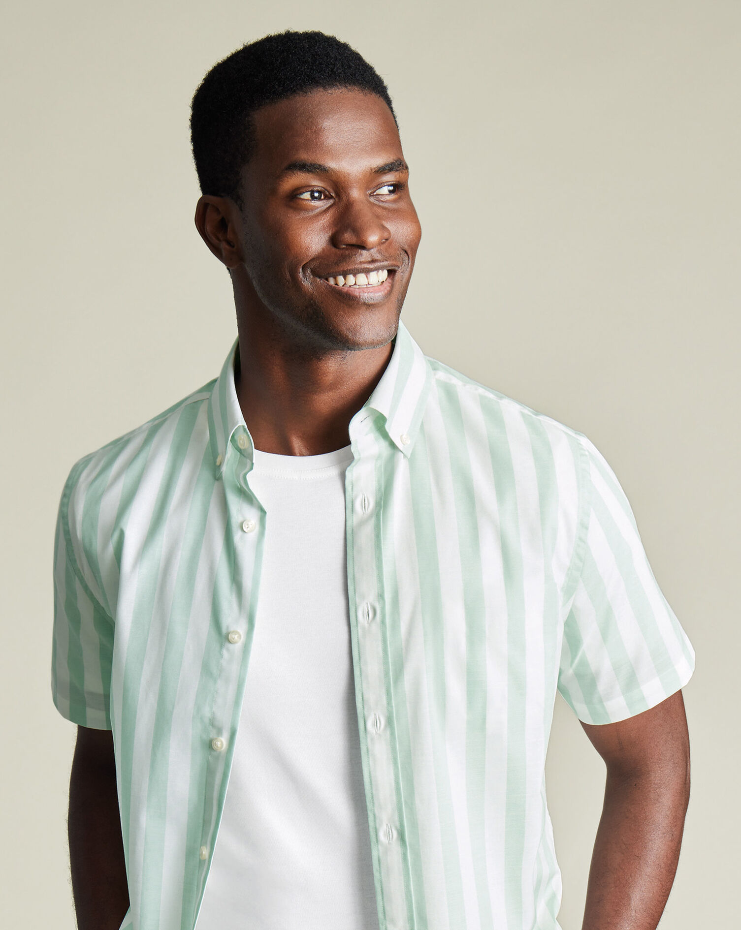 Non-Iron Stretch Poplin Slub Short Sleeve Shirt - Aqua