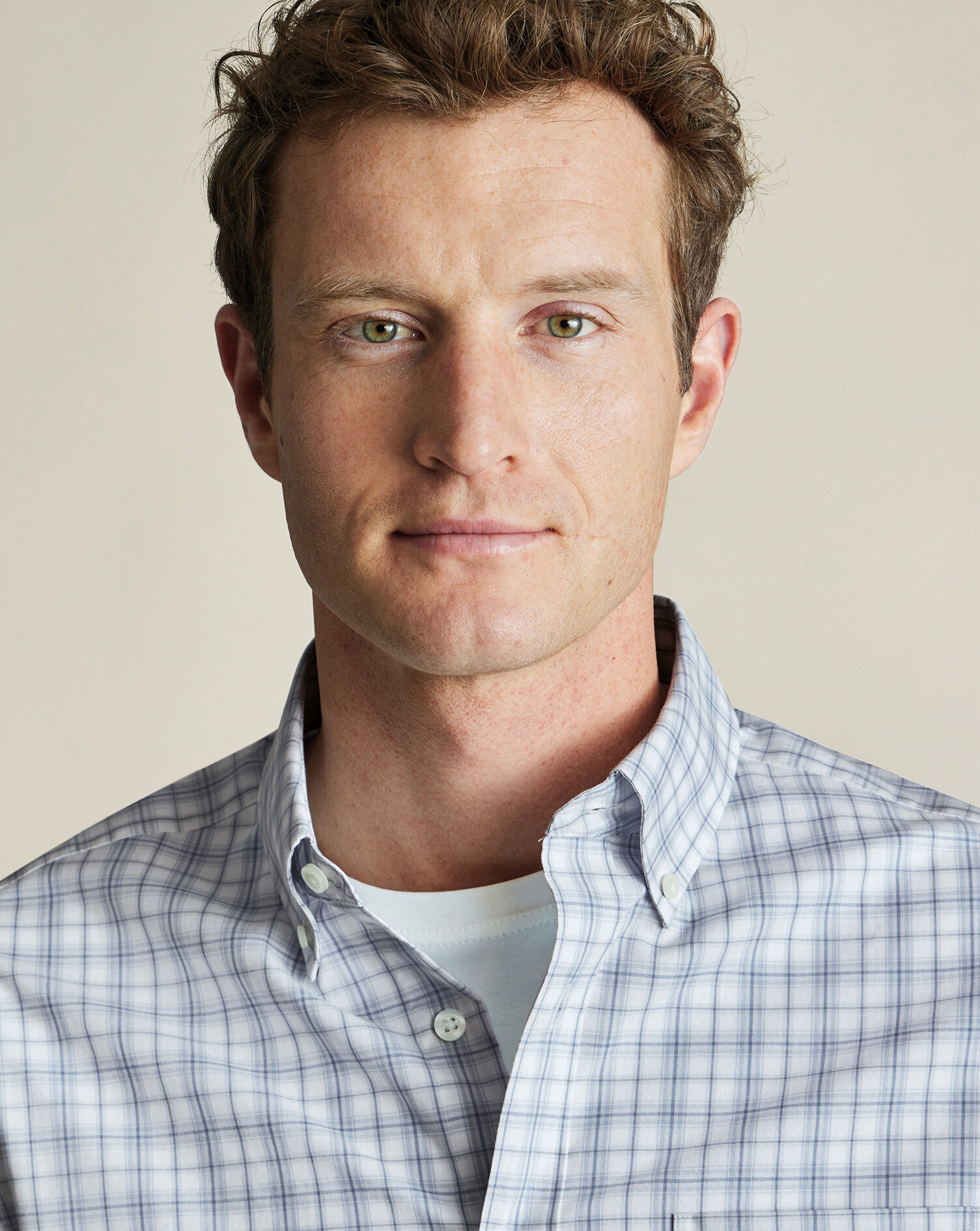 Non-Iron Stretch Poplin Check Shirt - Silver Gray