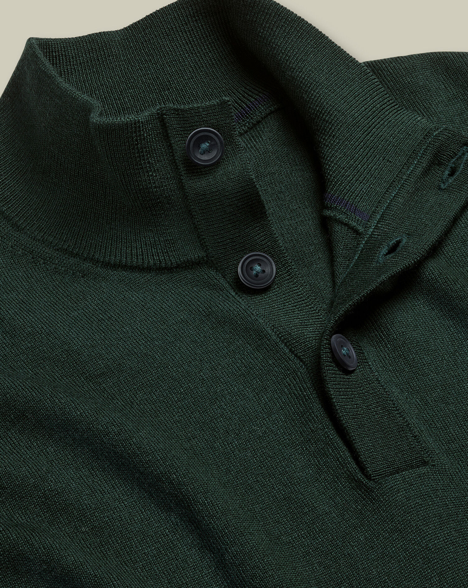 Merino Button Neck Sweater - Forest Green