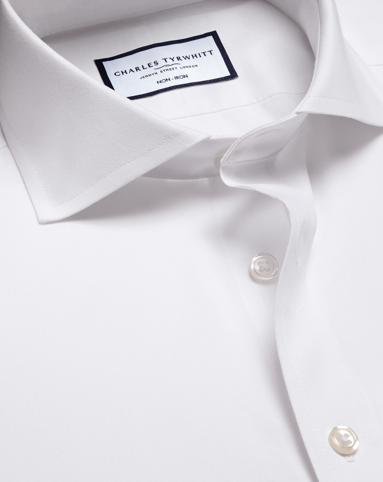 Spread Collar Non-Iron Poplin Shirt - White
