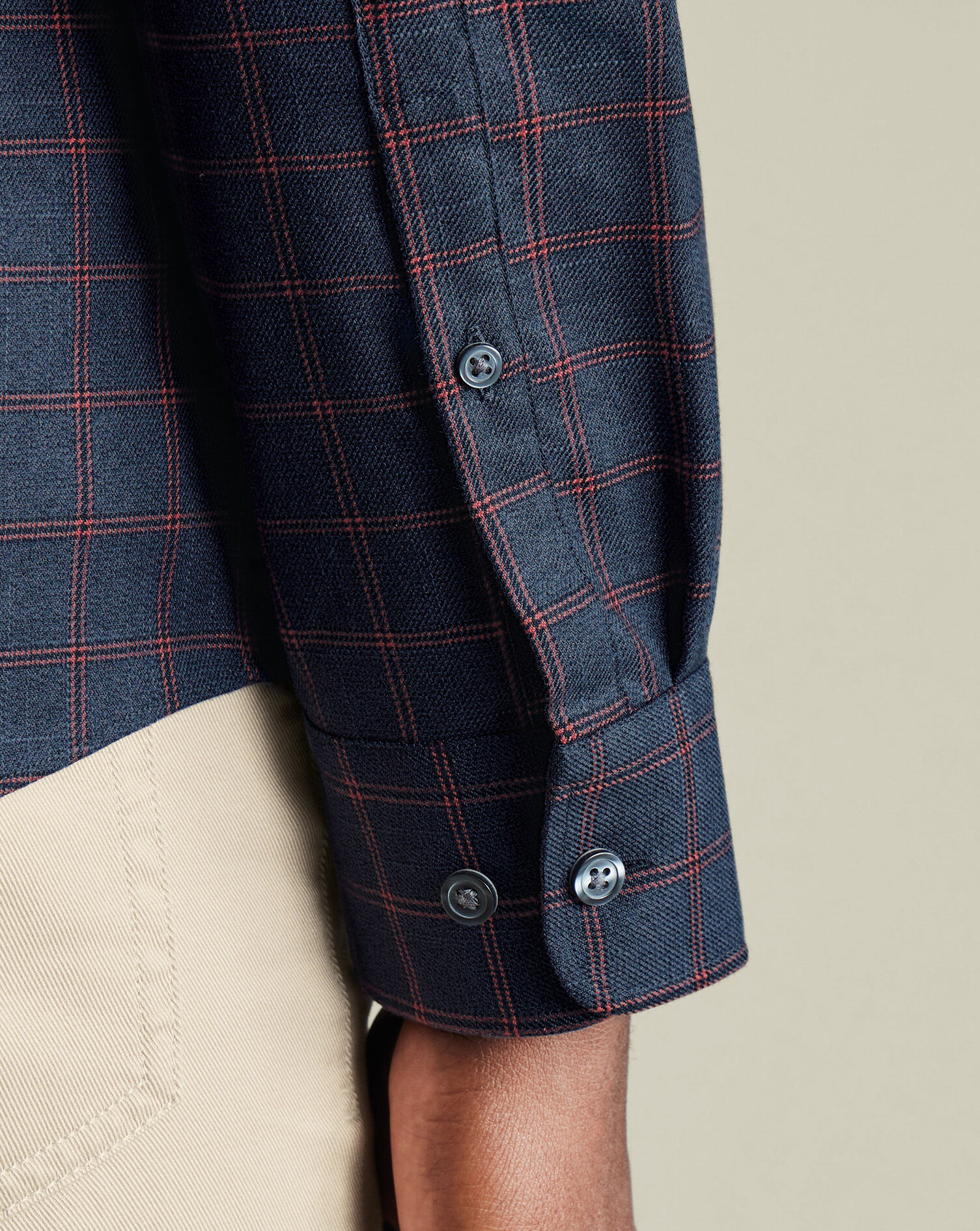 Non-Iron Twill Check Shirt - Heather Blue & Red