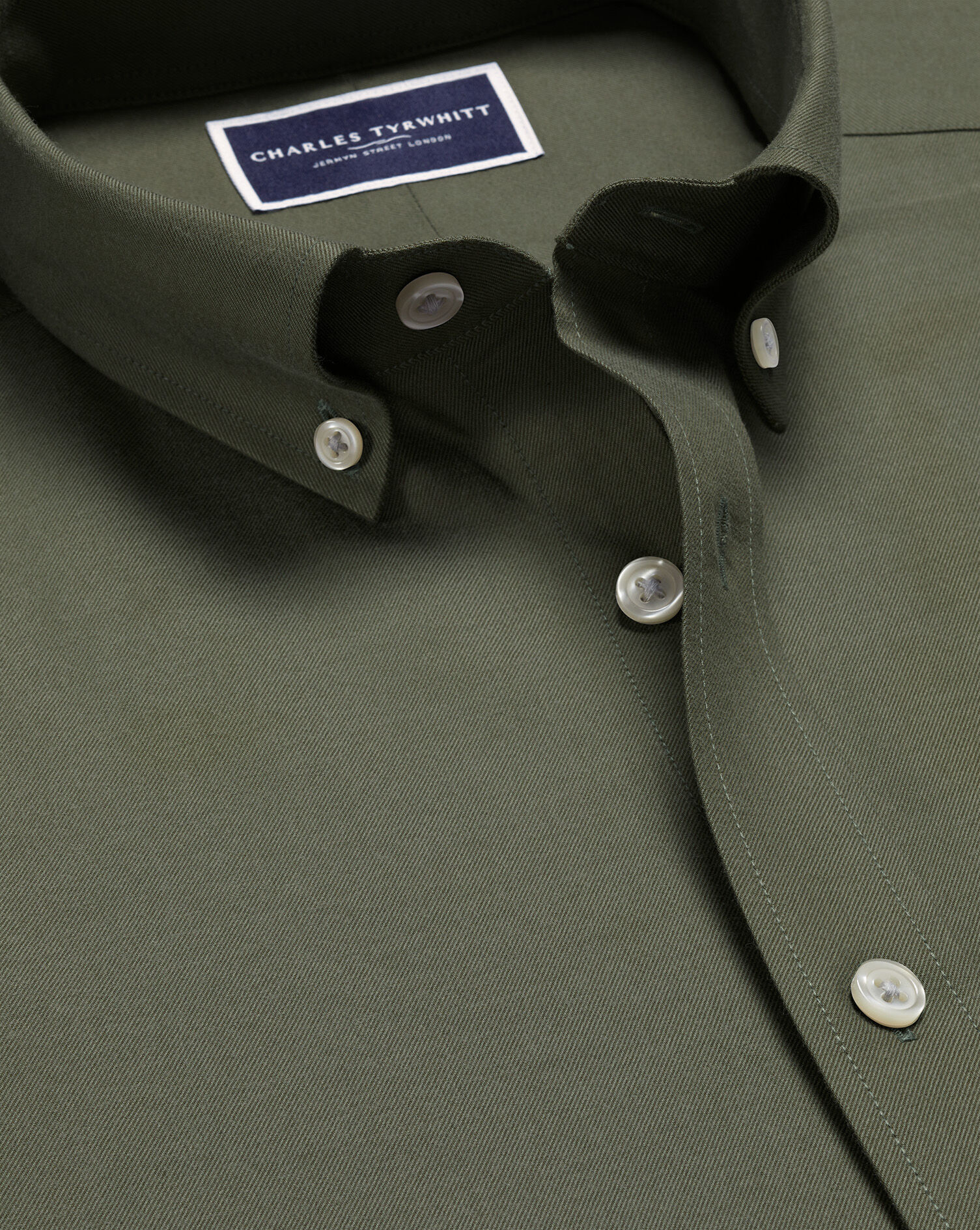Brushed Cotton Twill Shirt - Olive Green