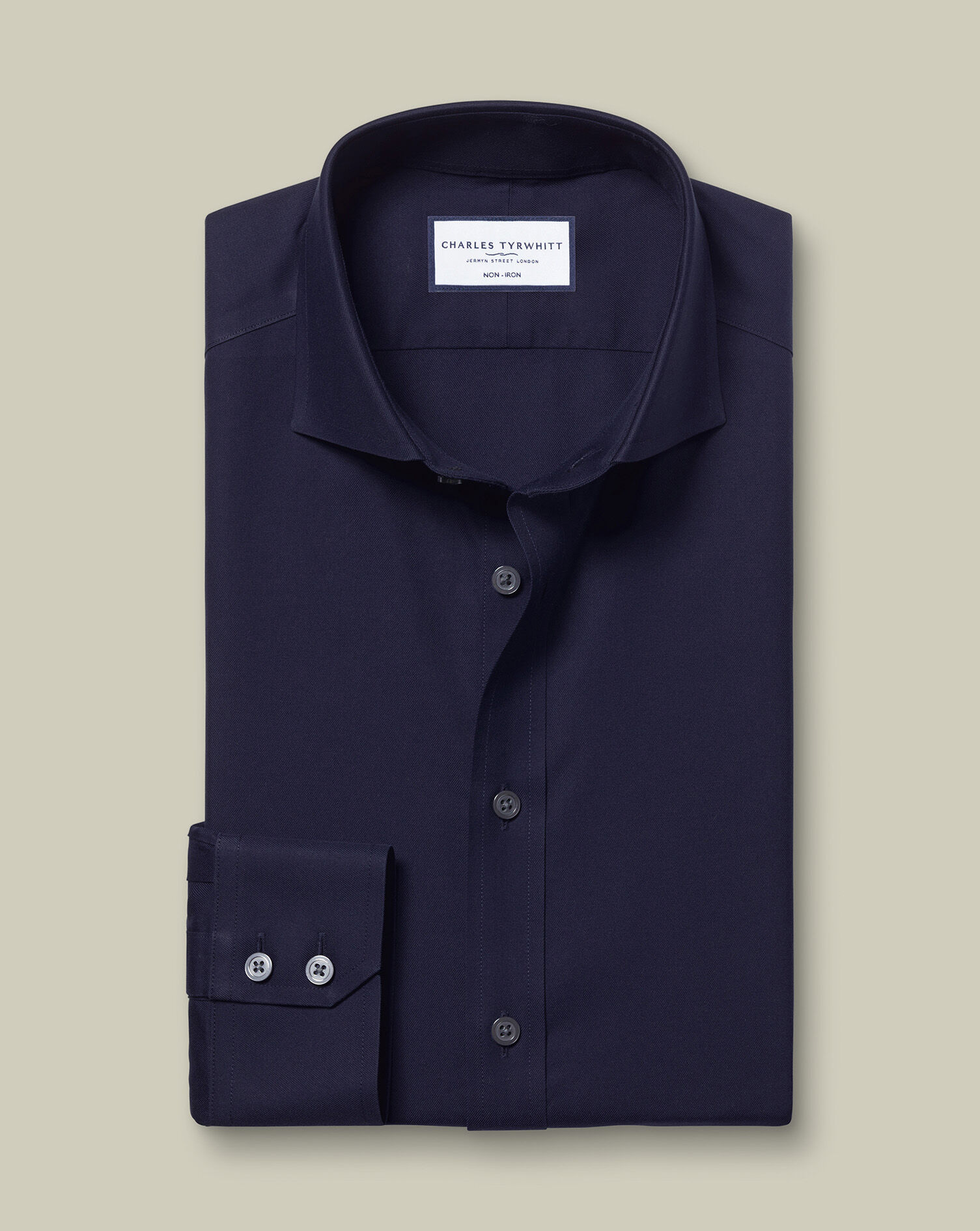 Spread Collar Non-Iron Twill Shirt - Navy