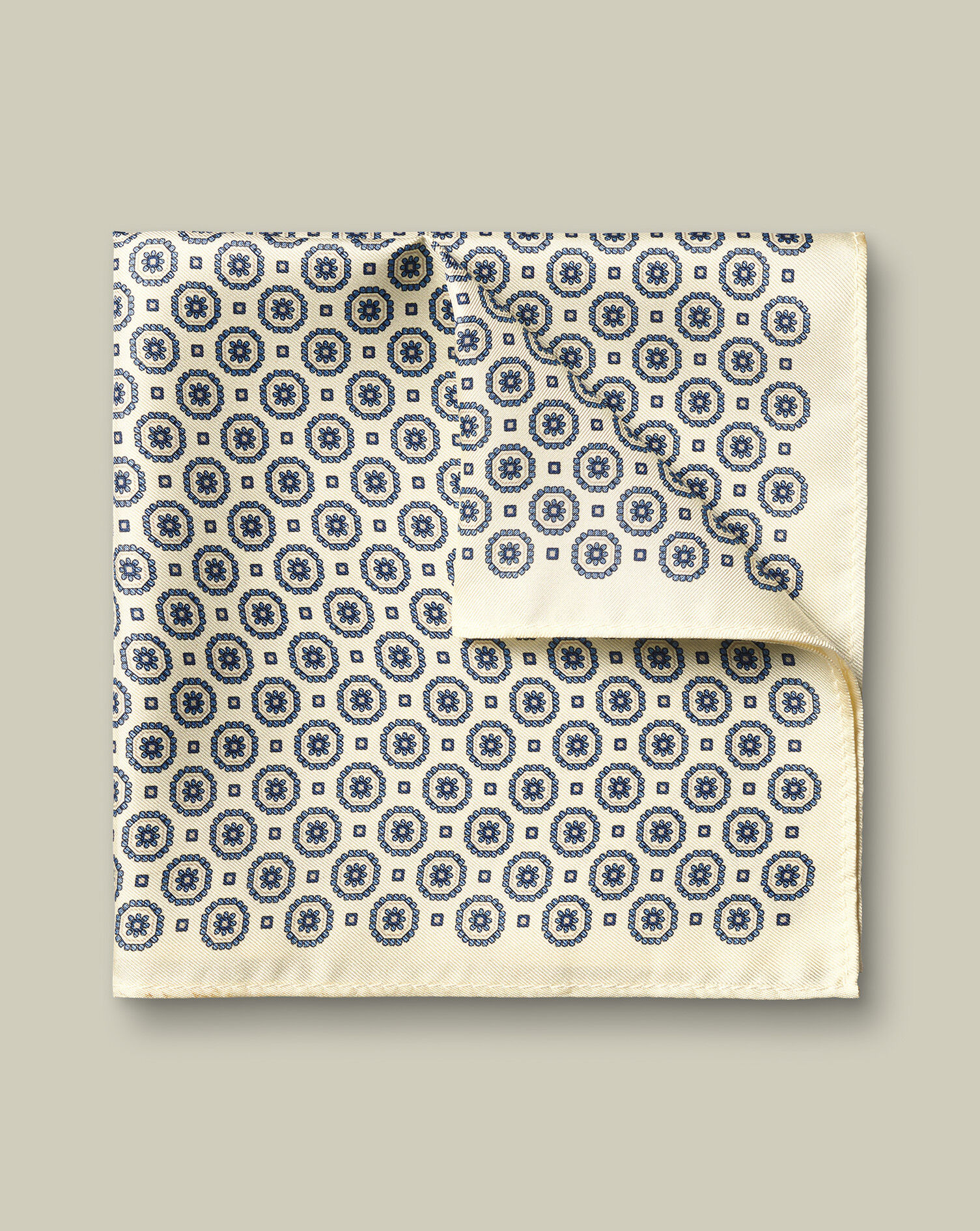 Medallion Silk Pocket Square - Cream