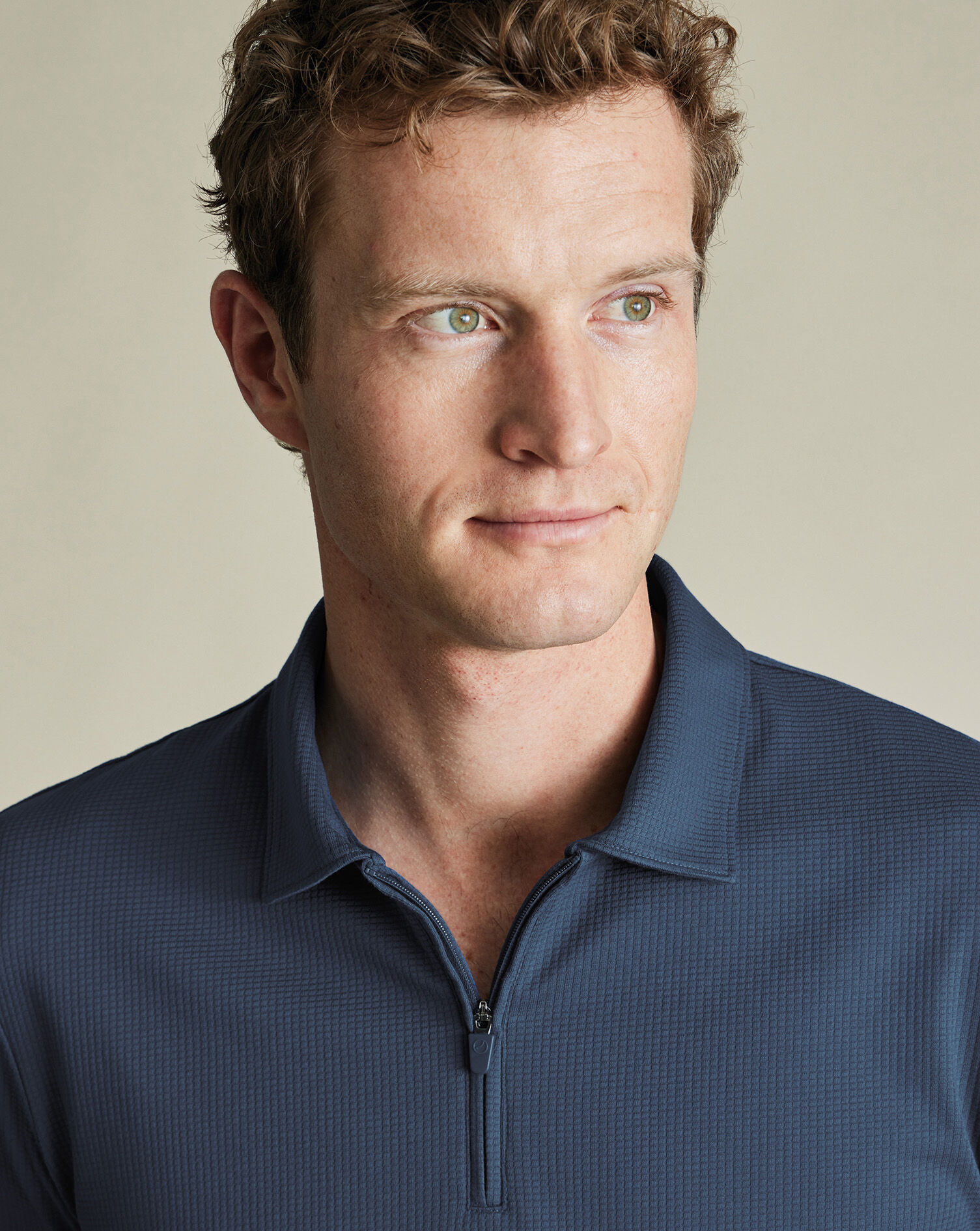 Performance Textured Zip-Neck Polo - Airforce Blue