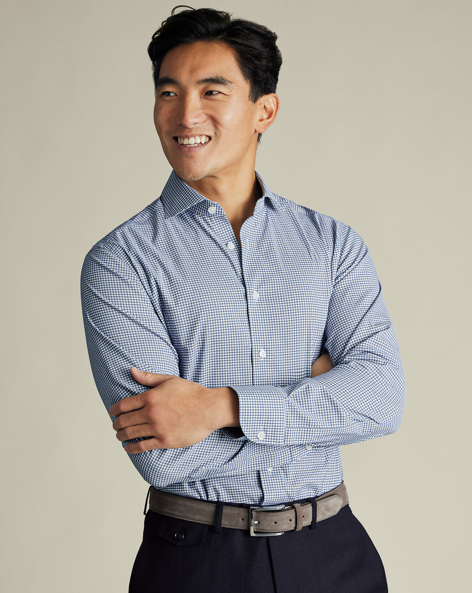 Non-Iron Performance Twill Check Shirt - Indigo Blue