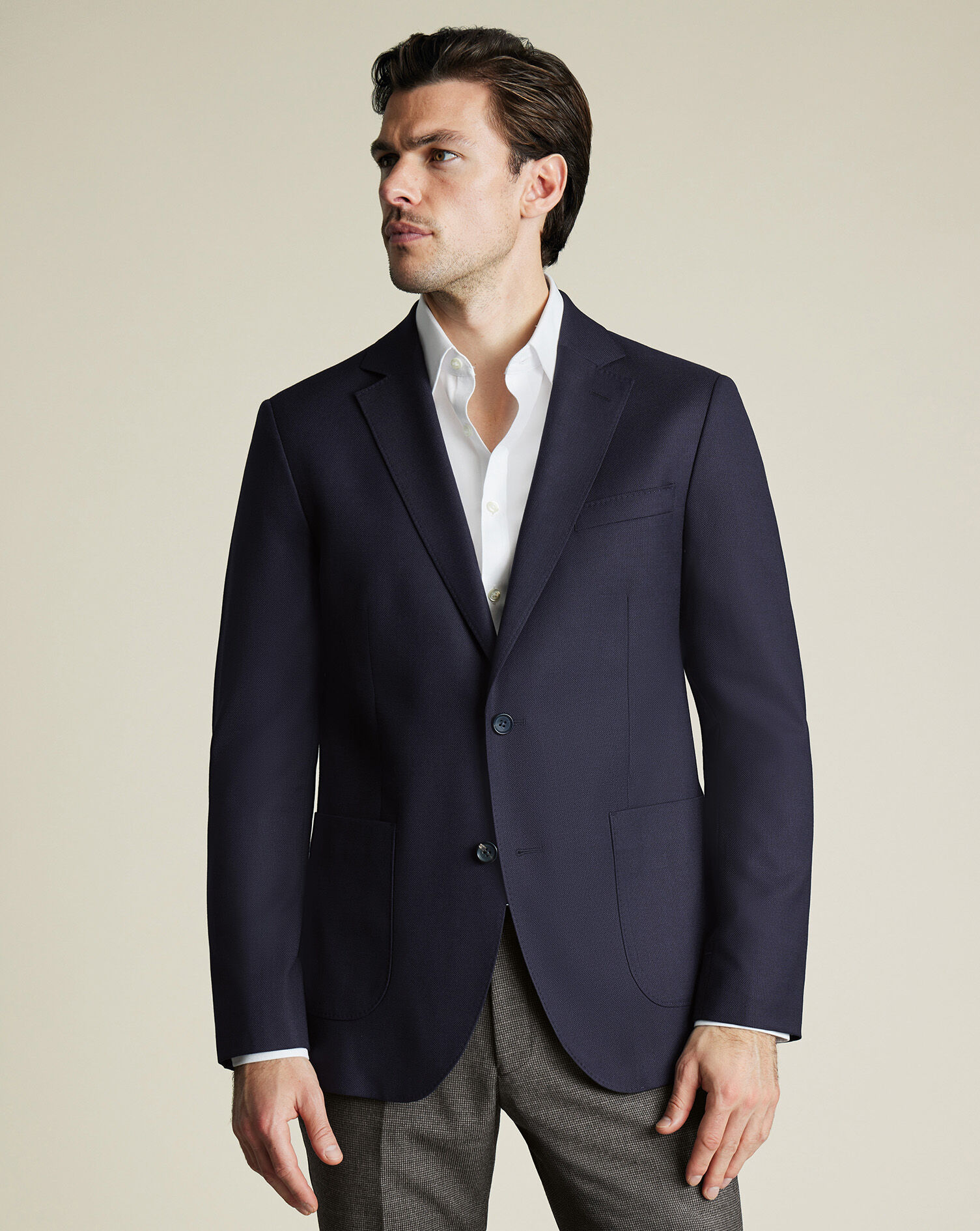 Luxury Italian Hopsack Jacket - Navy