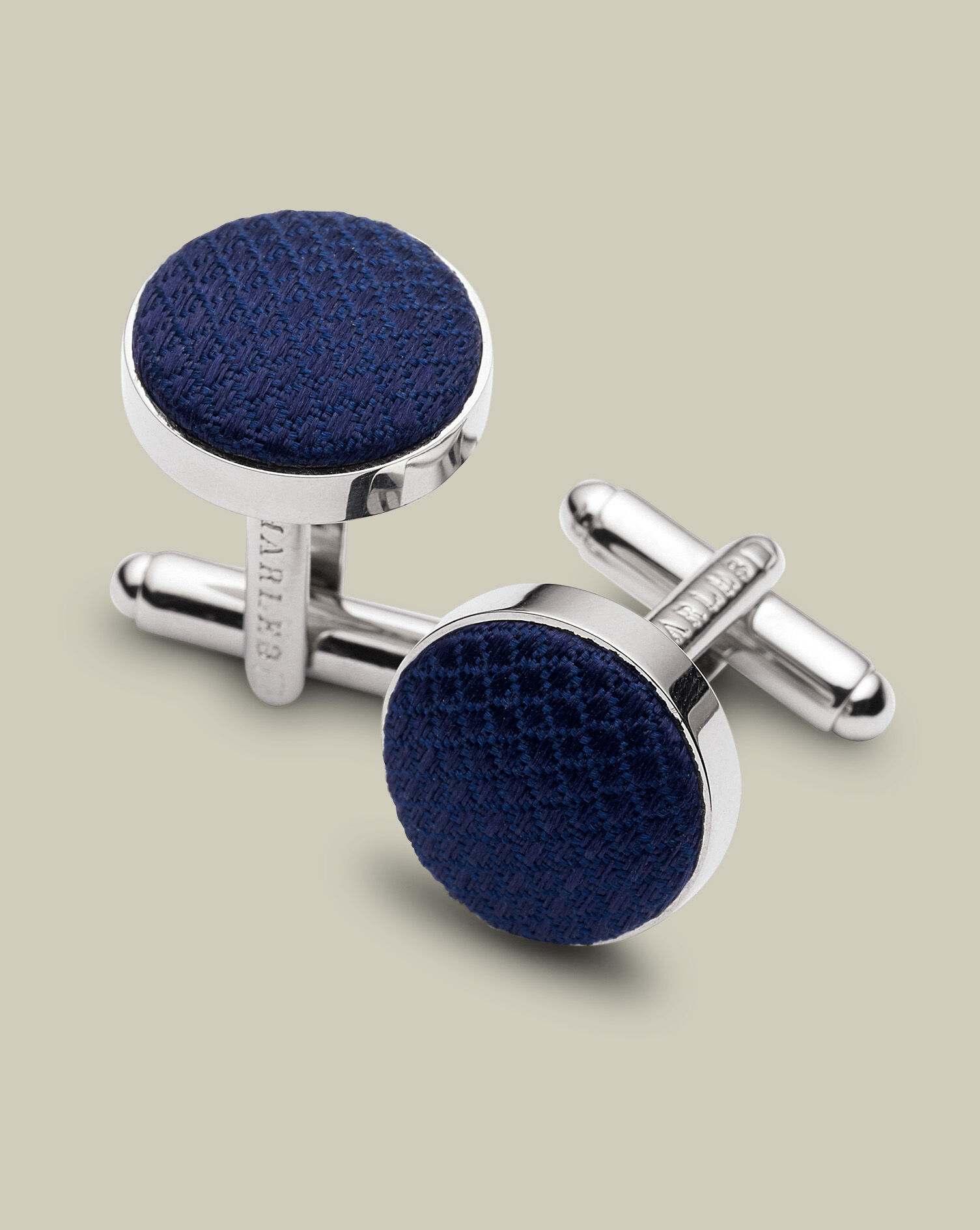 Silk Round Cufflinks - Navy