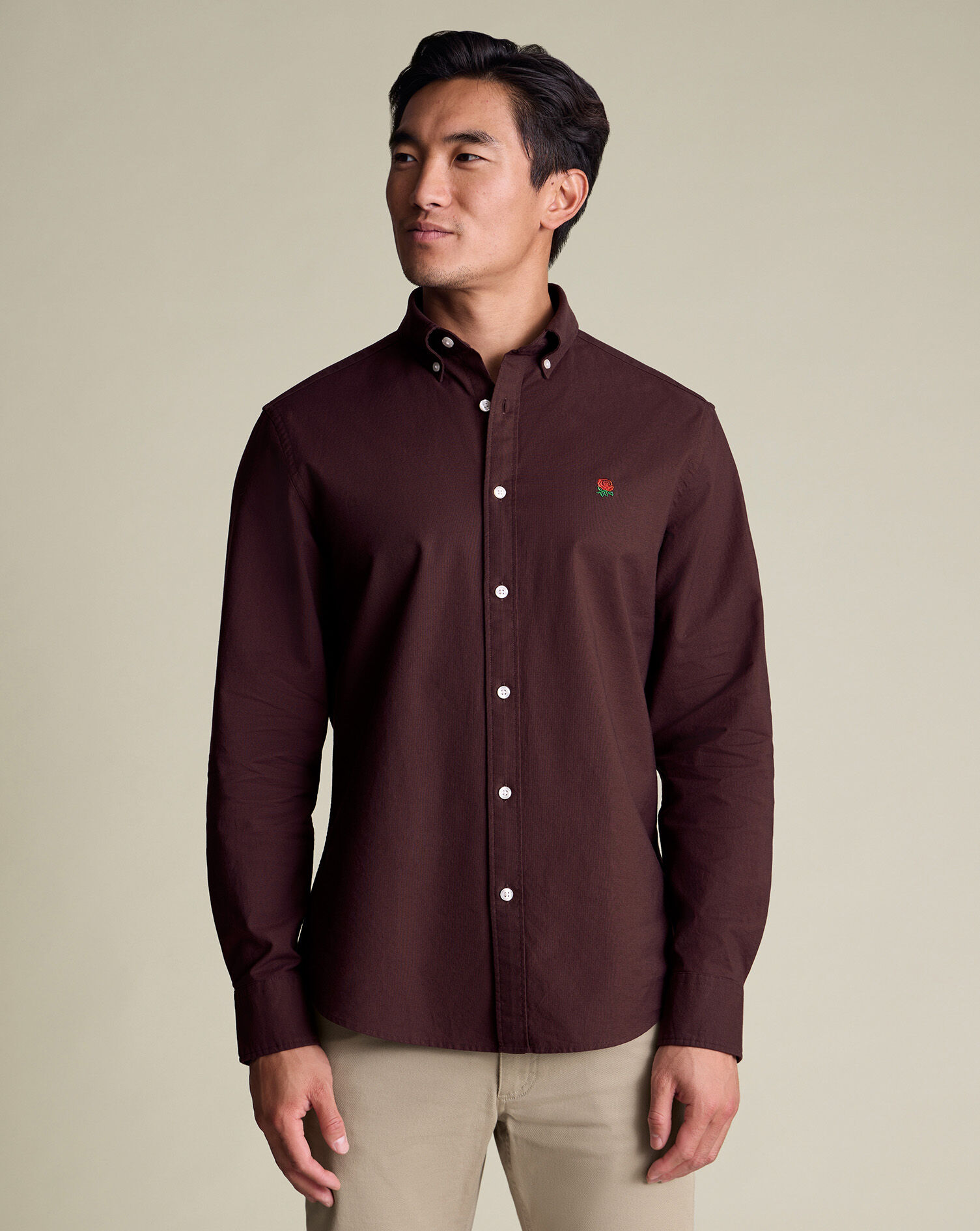England Rugby Washed Oxford Shirt - Burgundy