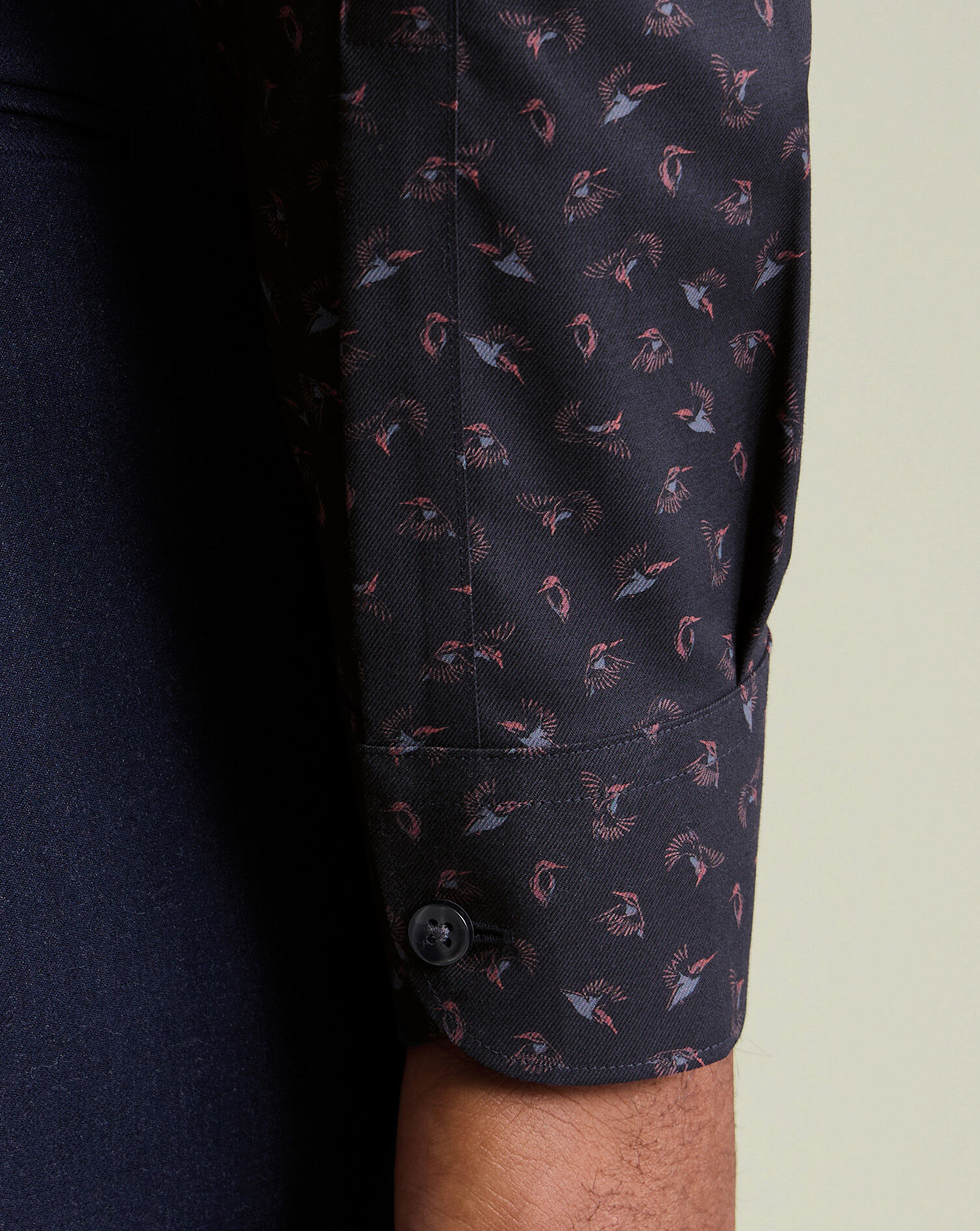 Non-Iron Stretch Bird Print Shirt - Charcoal
