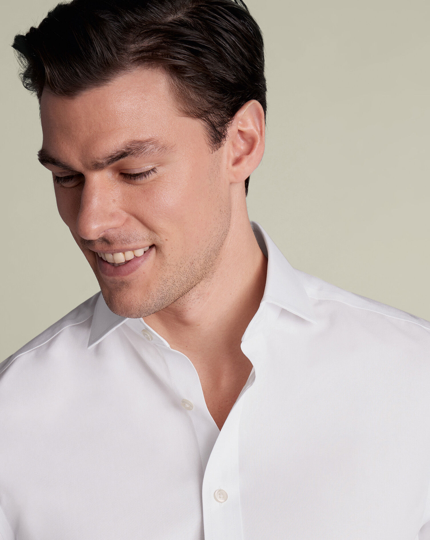 Spread Collar Non-Iron Poplin Shirt - White