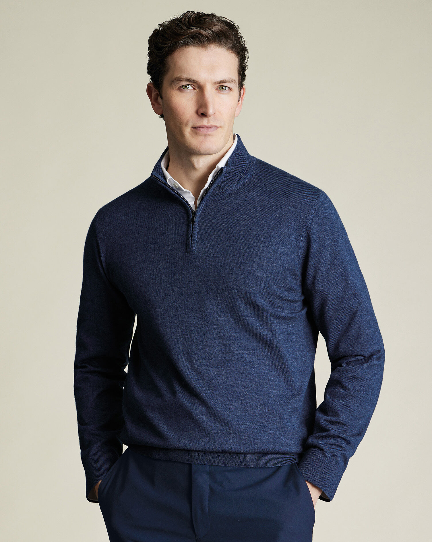 Pure Merino Quarter Zip Sweater - Ink Blue
