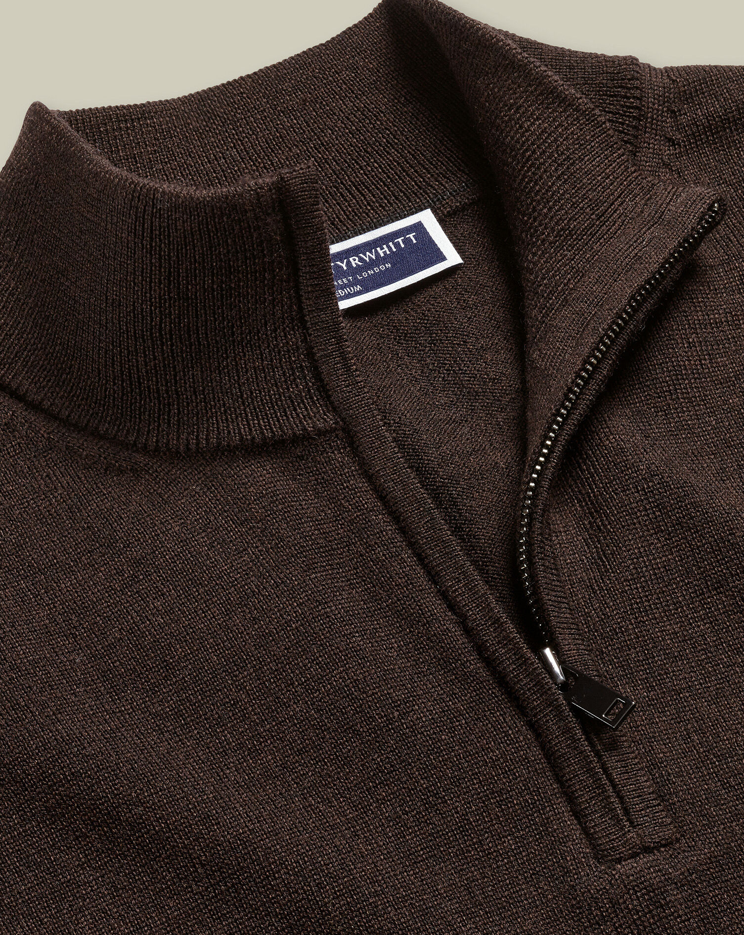 Pure Merino Quarter Zip Sweater - Chocolate Brown