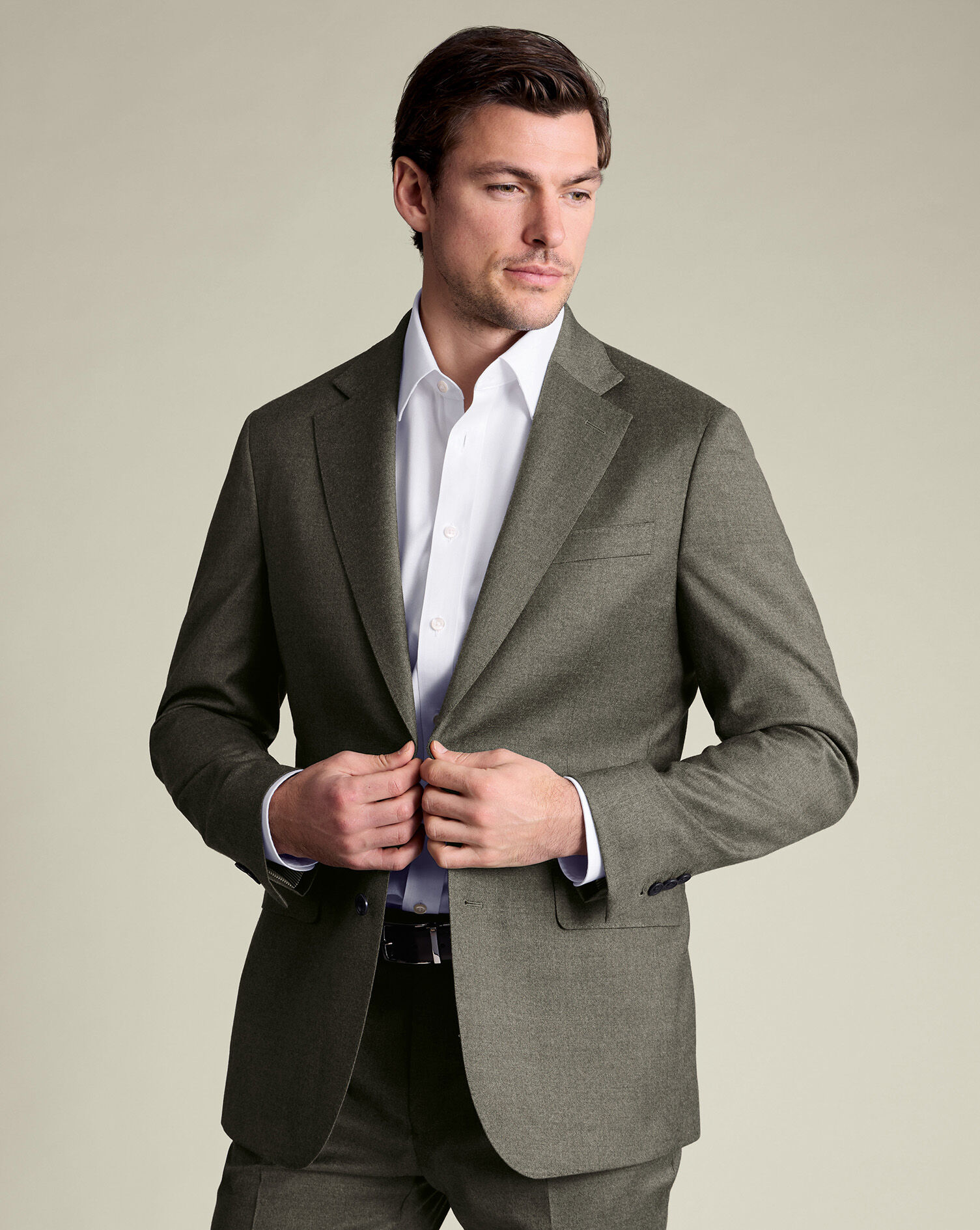 Italian Flannel Suit Jacket - Olive Green