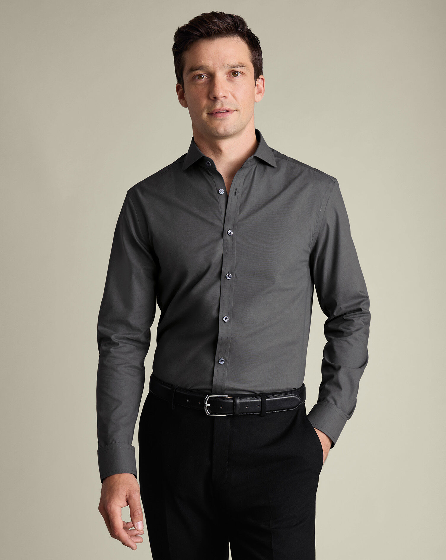 Non-Iron Stretch Poplin Shirt - Charcoal