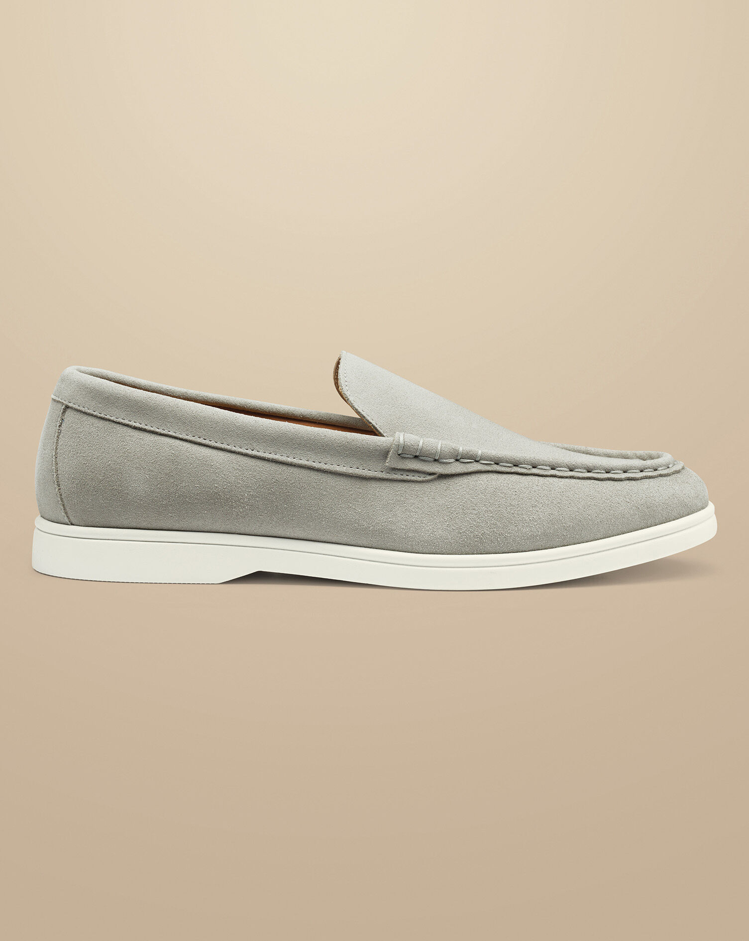 Suede Slip On Loafers - Light Gray