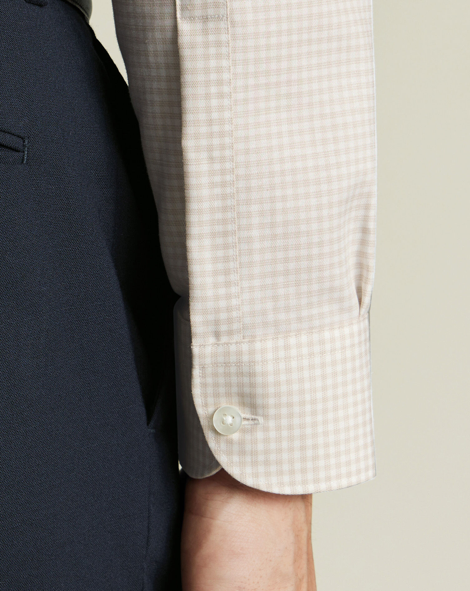 Non-Iron Cotton Linen Check Shirt - Stone