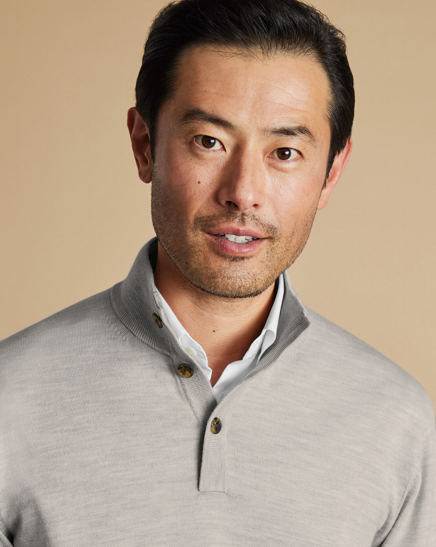 Merino Button Neck Sweater - Silver Gray